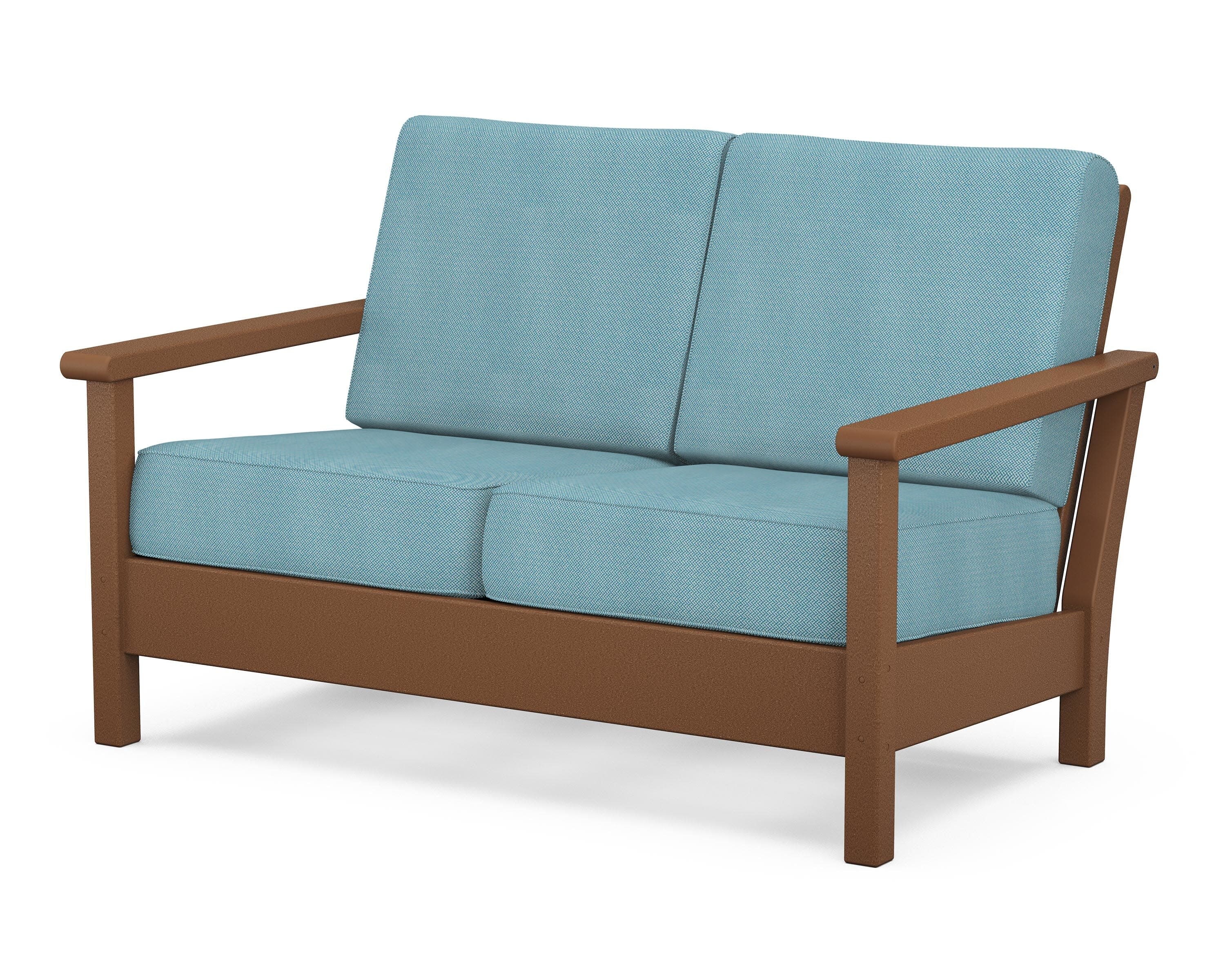 Harbour Deep Seating Loveseat in Teak / Lattice Sky Blue
