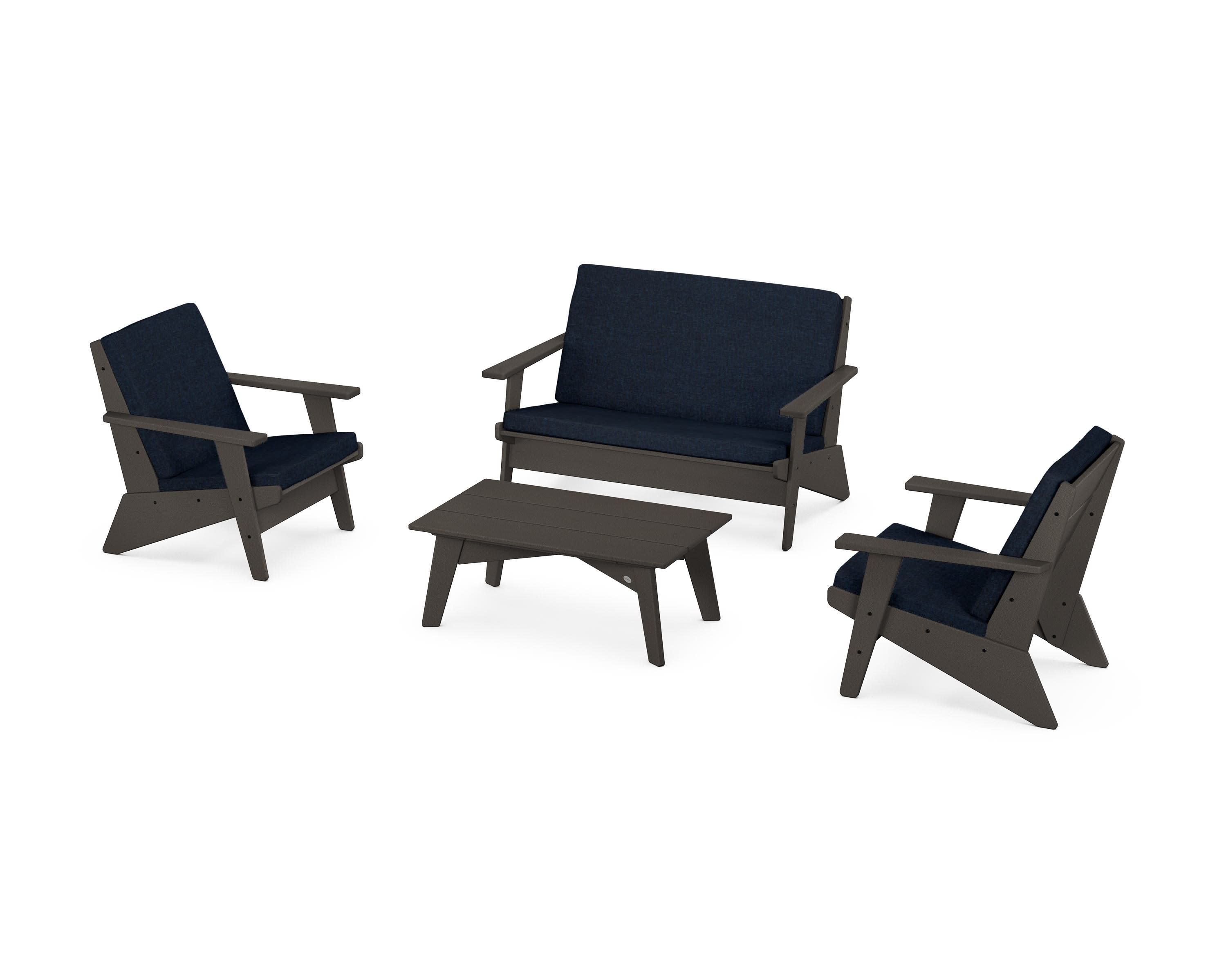 Riviera Modern Lounge 4-Piece Set in Vintage Coffee / Marine Indigo