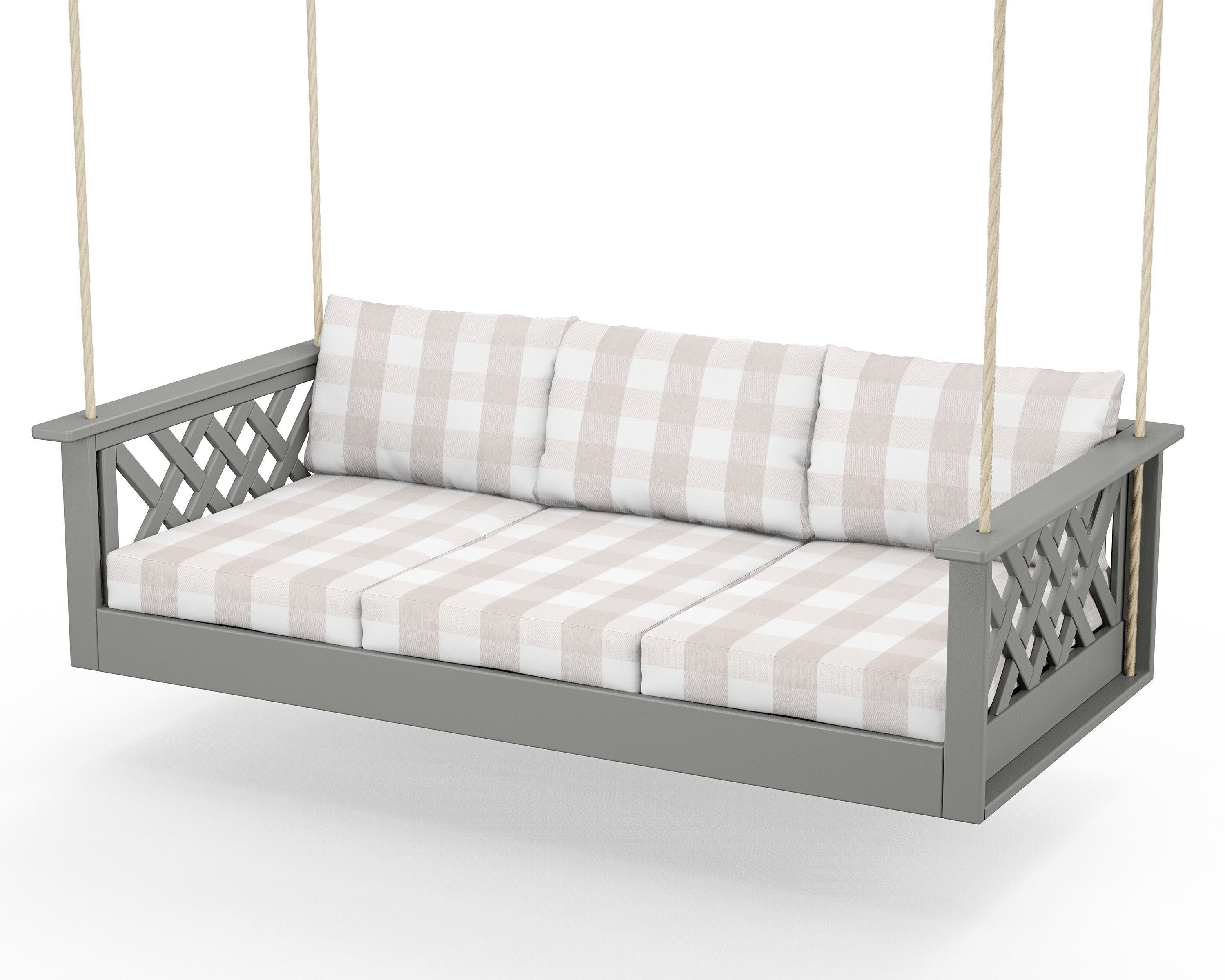 Wovendale Daybed Swing in Slate Grey / Buffalo Plaid Dune Burlap