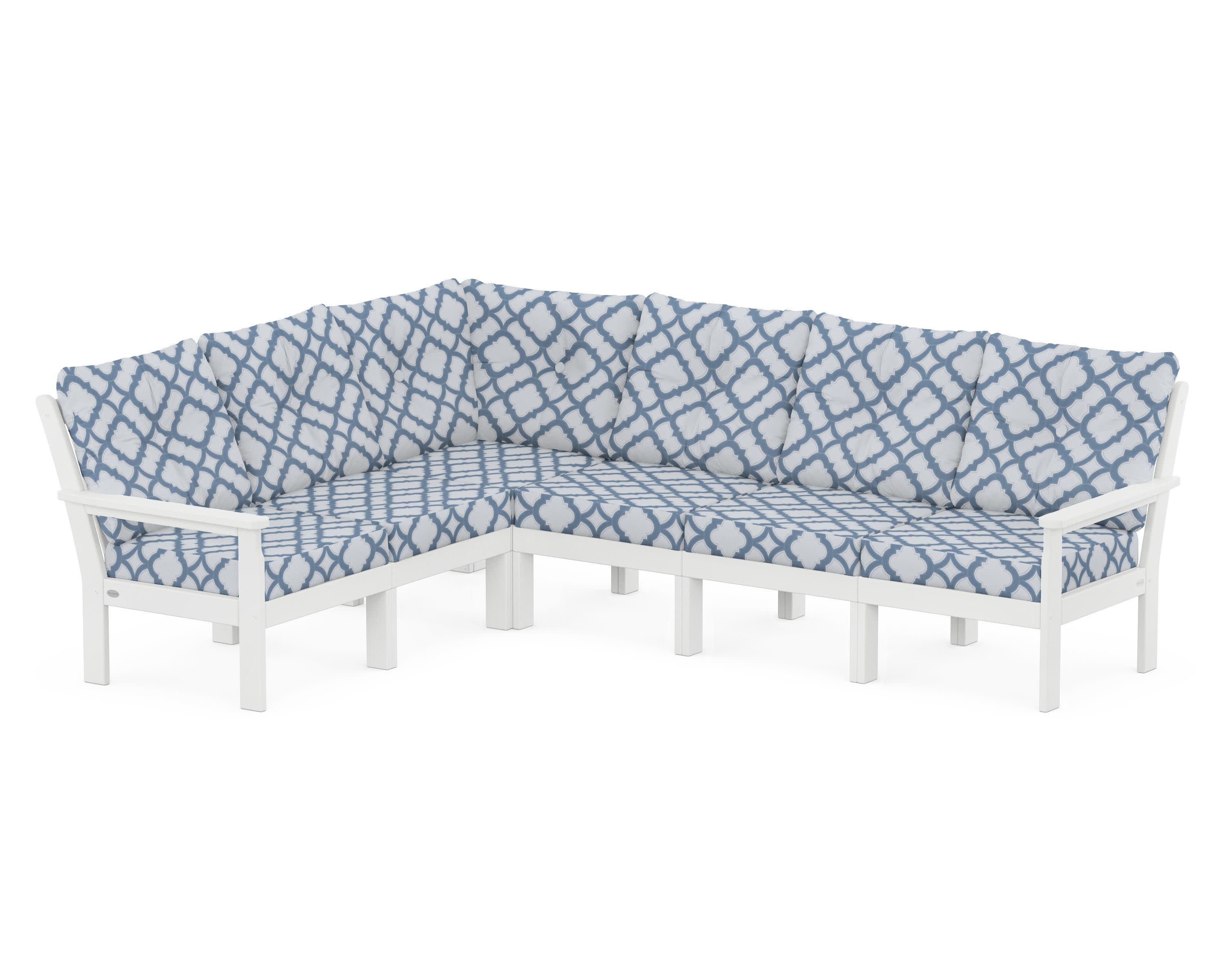 Vineyard 6-Piece Sectional in White / Trellis Sky Blue