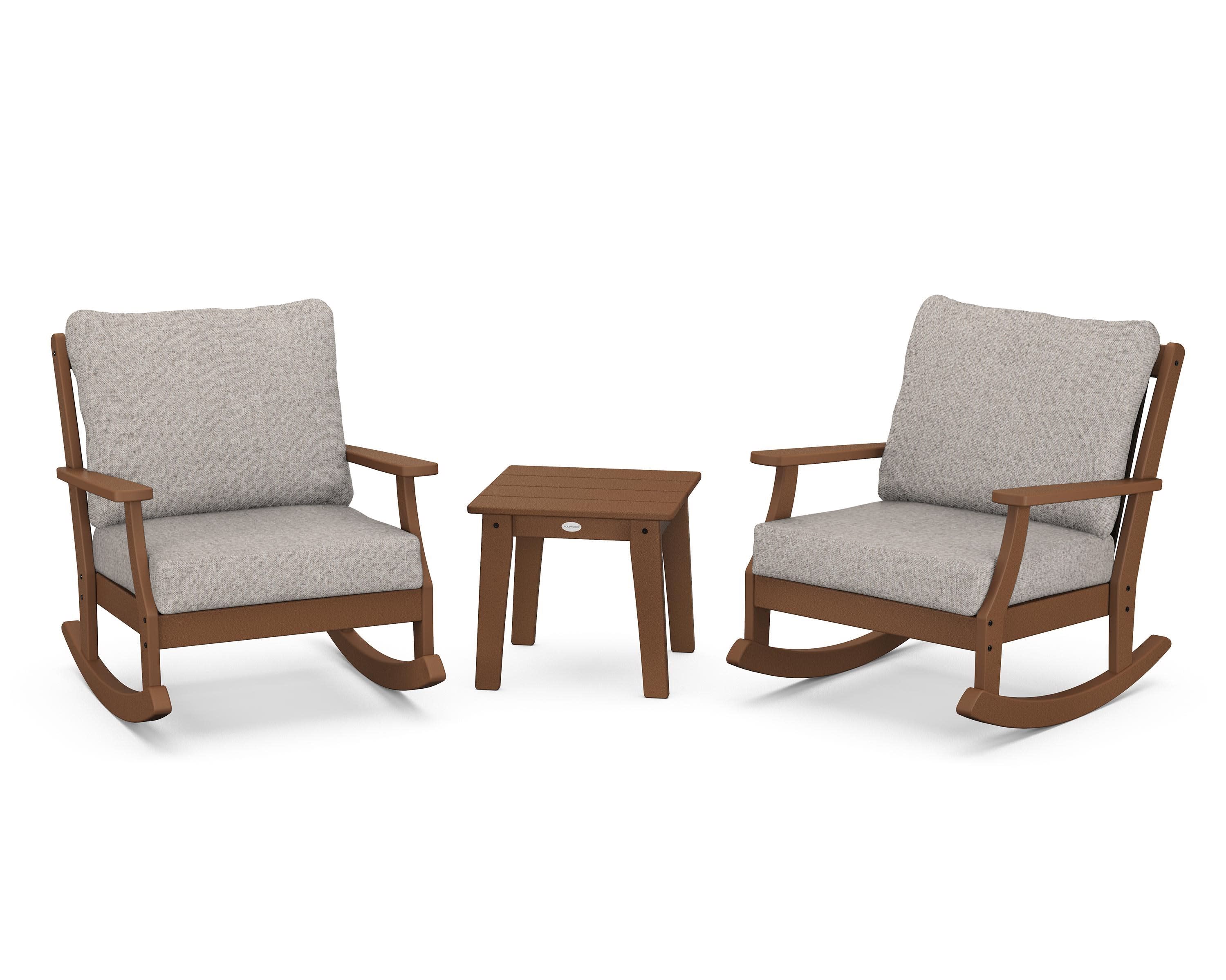 Braxton 3-Piece Deep Seating Rocker Set in Teak / Weathered Tweed