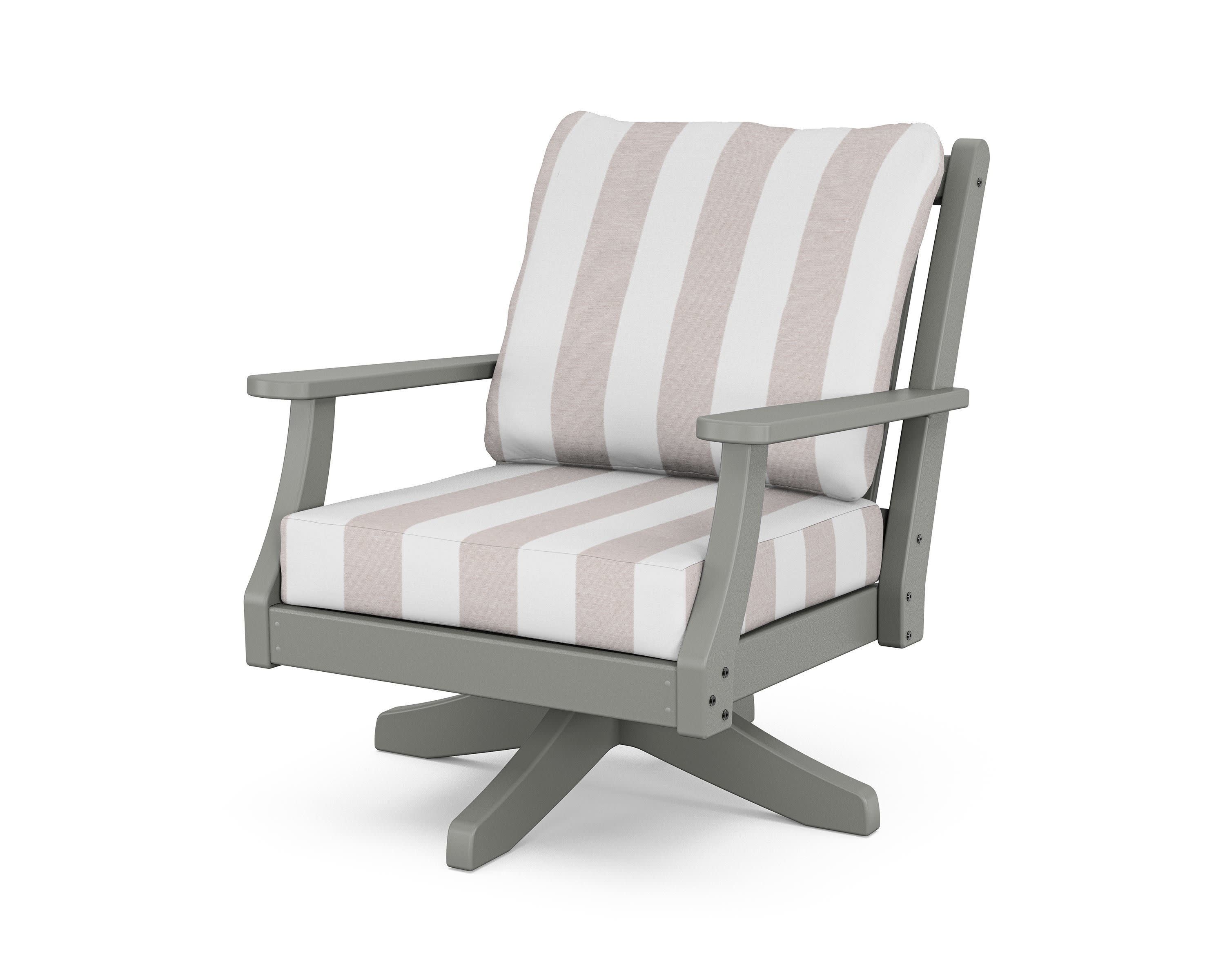 Wovendale Deep Seating Swivel Chair in Slate Grey / Cabana Stripe Dune Burlap