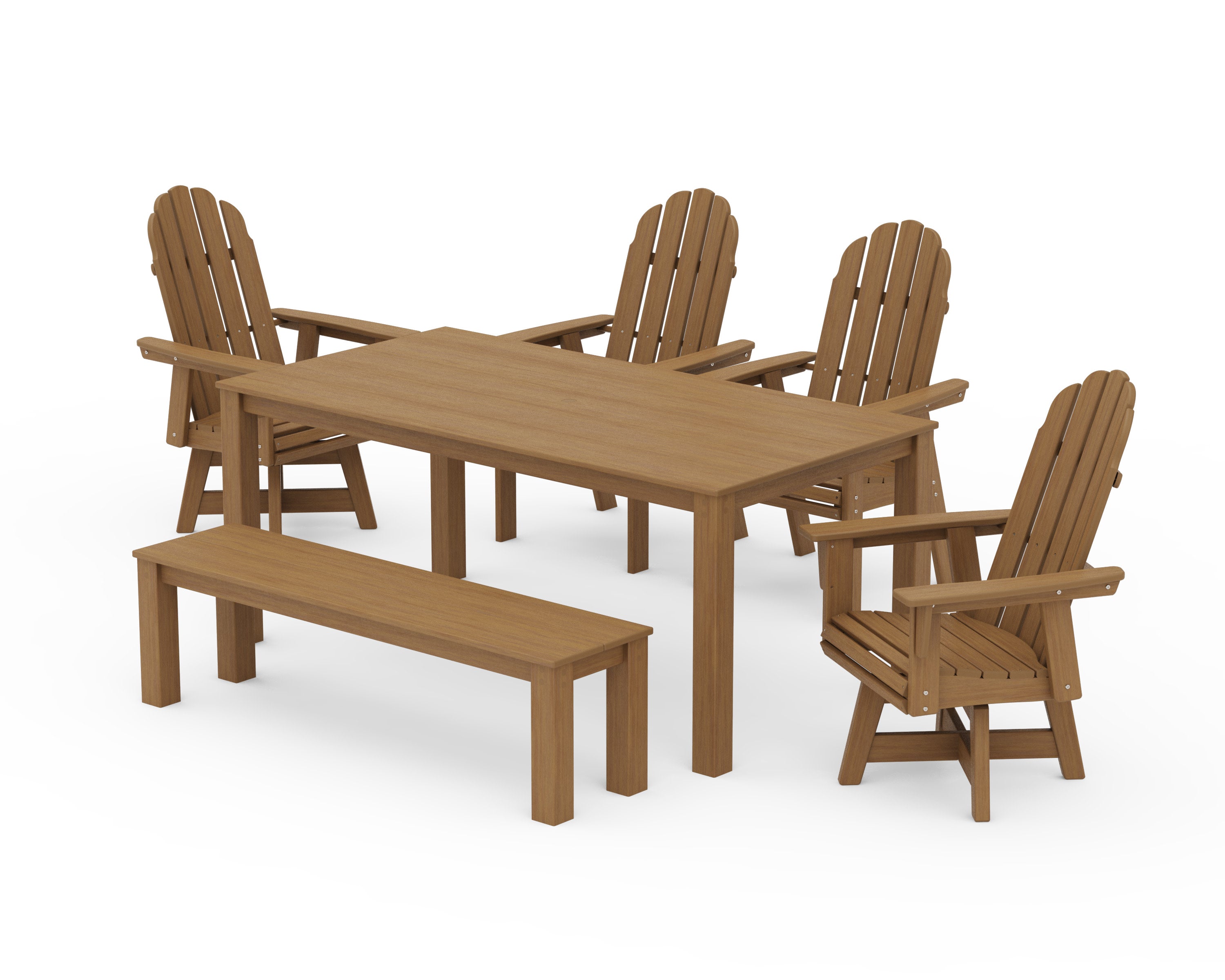 Vineyard Curveback Adirondack 6-Piece Parsons Swivel Dining Set with Bench in Natural