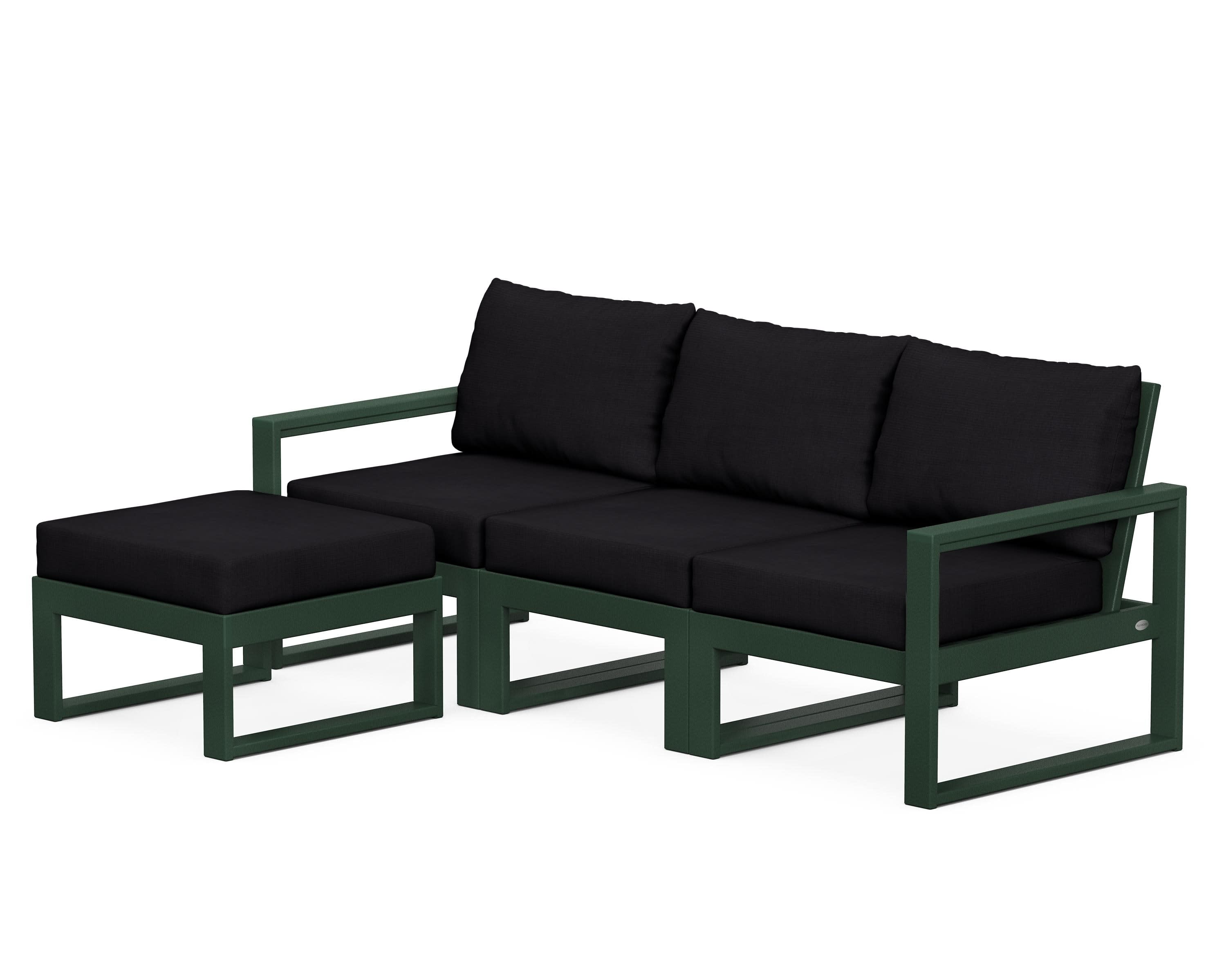 EDGE 4-Piece Modular Deep Seating Set with Ottoman in Green / Midnight Linen