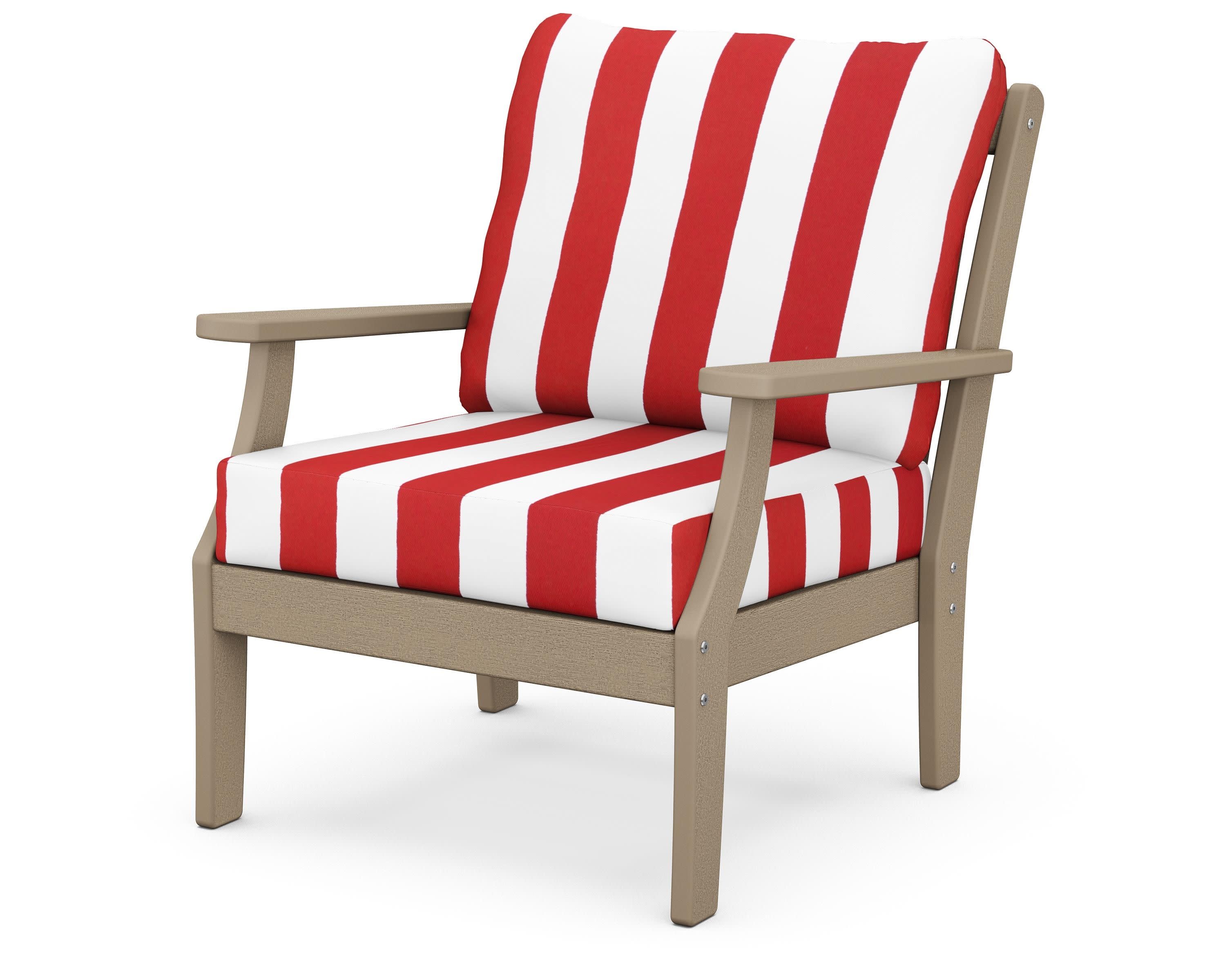 Braxton Deep Seating Chair in Vintage Sahara / Cabana Stripe Crimson