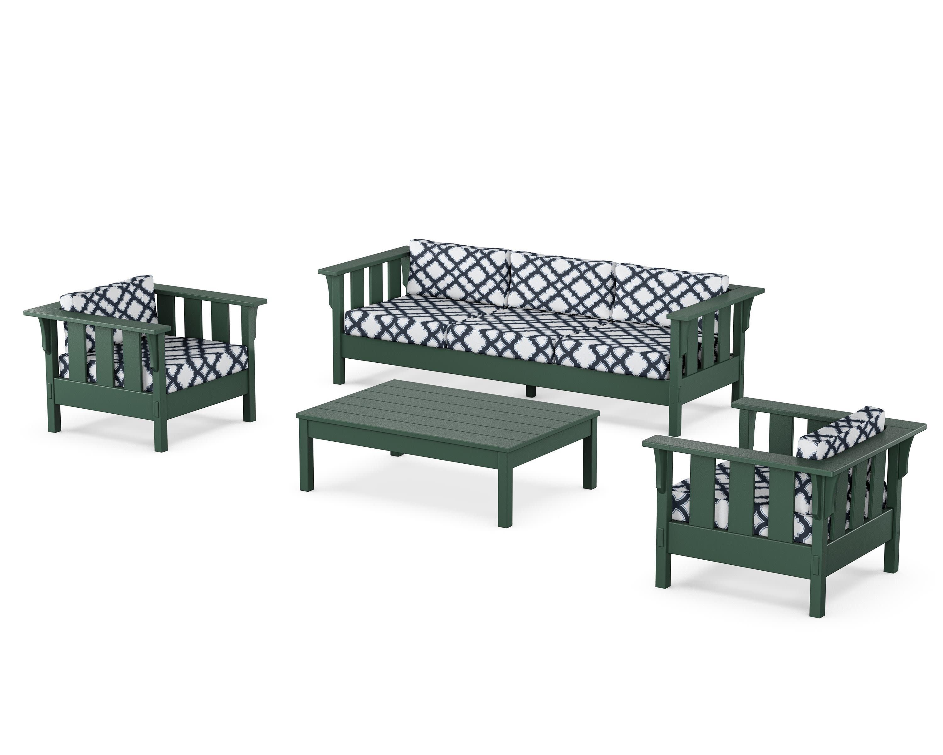 Acadia 4-Piece Deep Seating Set with Sofa in Green / Trellis Marine Indigo