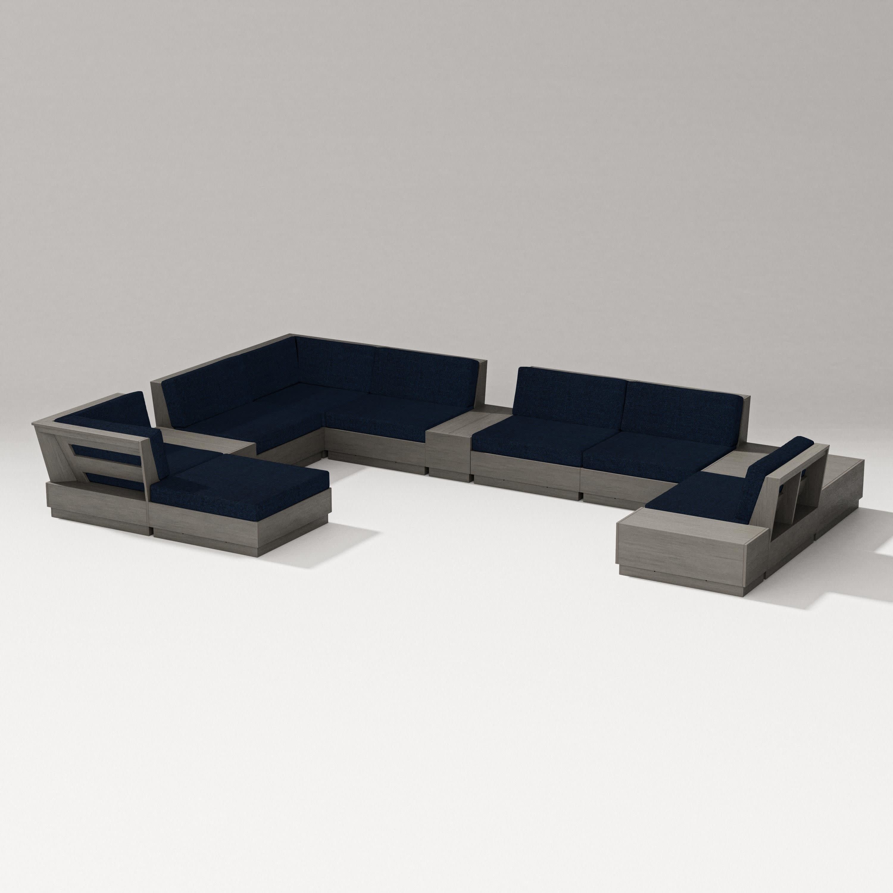 Elevate 12-Piece Conversation Sectional Set in Driftwood / Marine Indigo