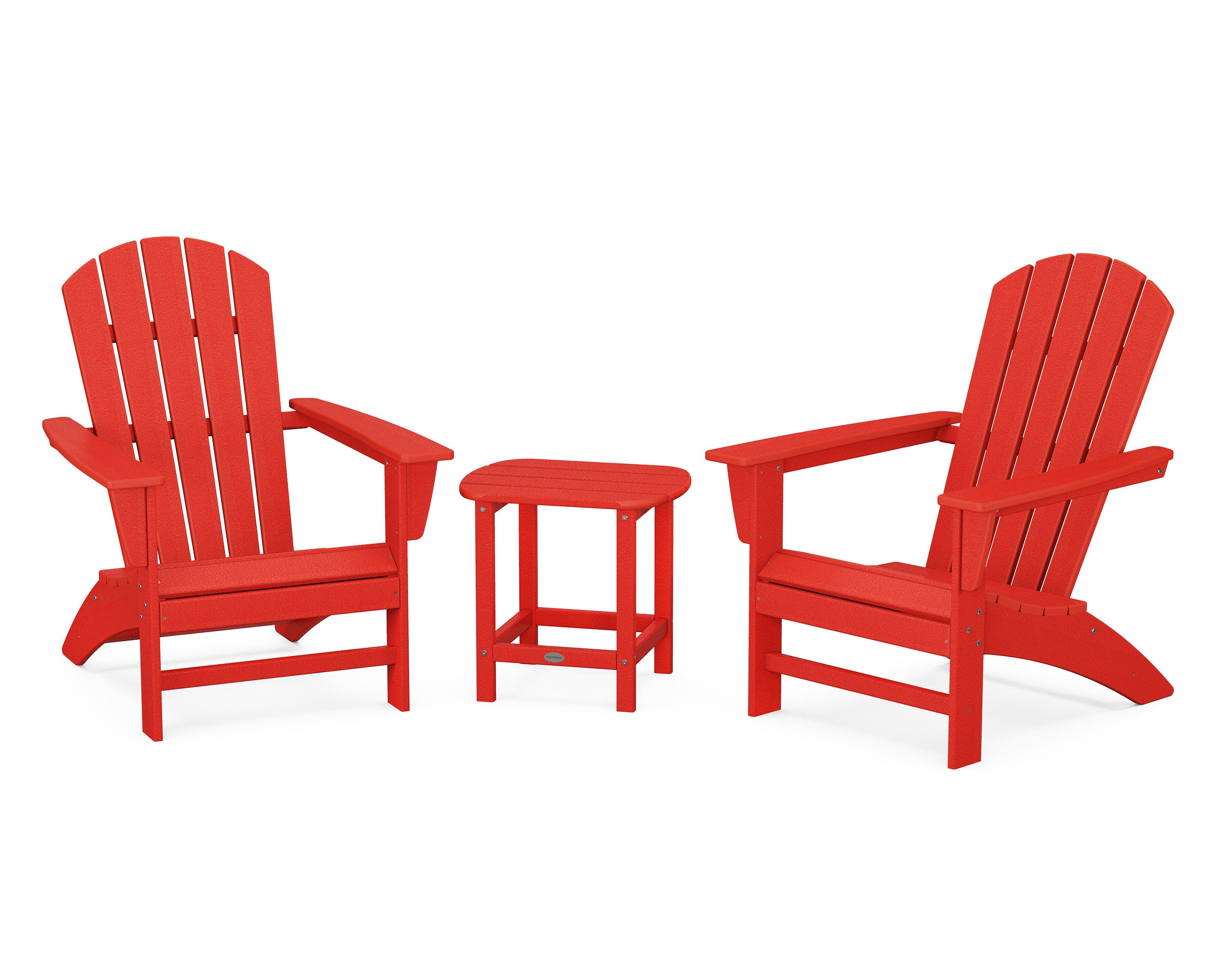 Nautical 3-Piece Adirondack Set with South Beach 18" Side Table in Sunset Red