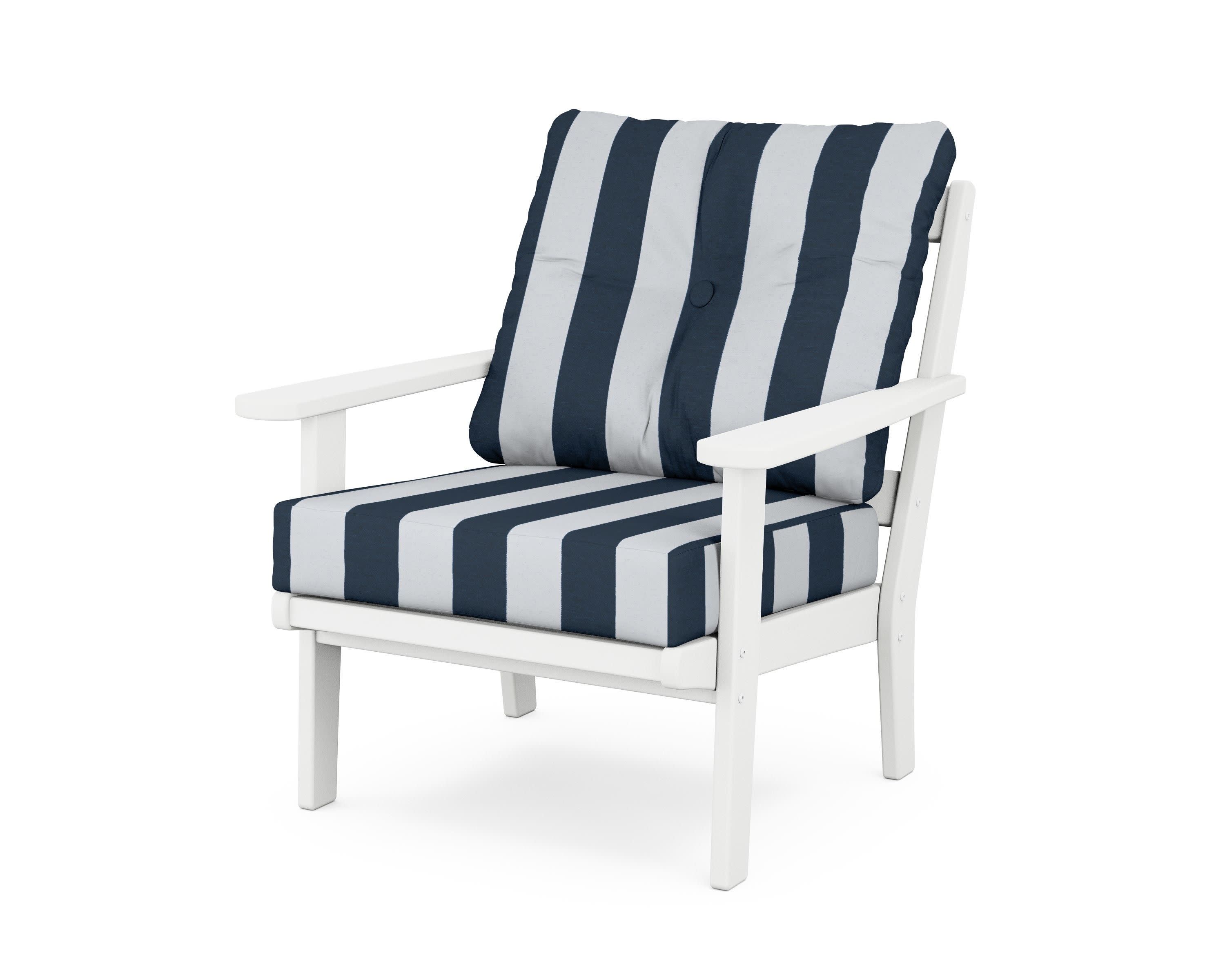 Mission Deep Seating Chair in White / Cabana Stripe Marine Indigo