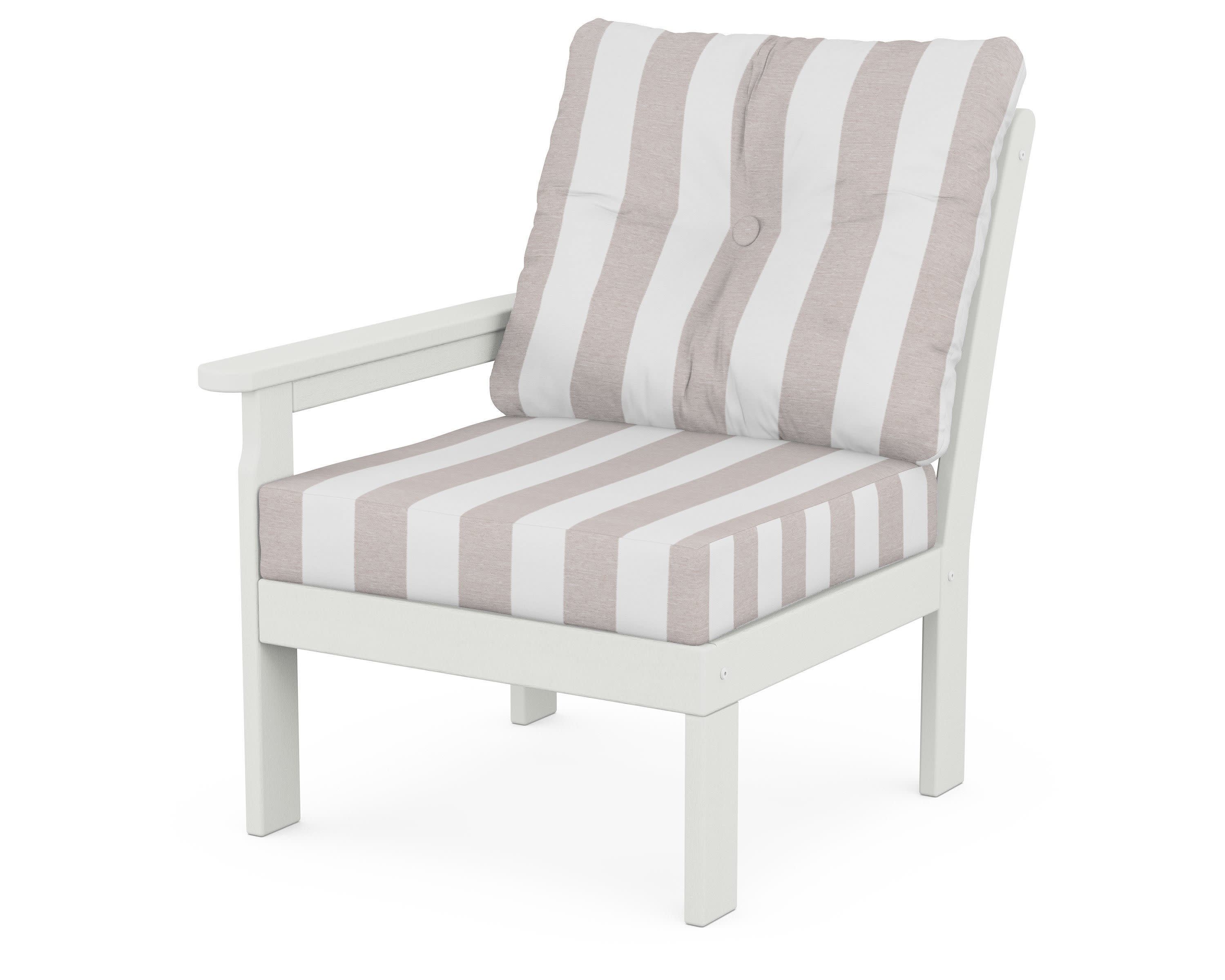 Vineyard Modular Left Arm Chair in Vintage White / Cabana Stripe Dune Burlap