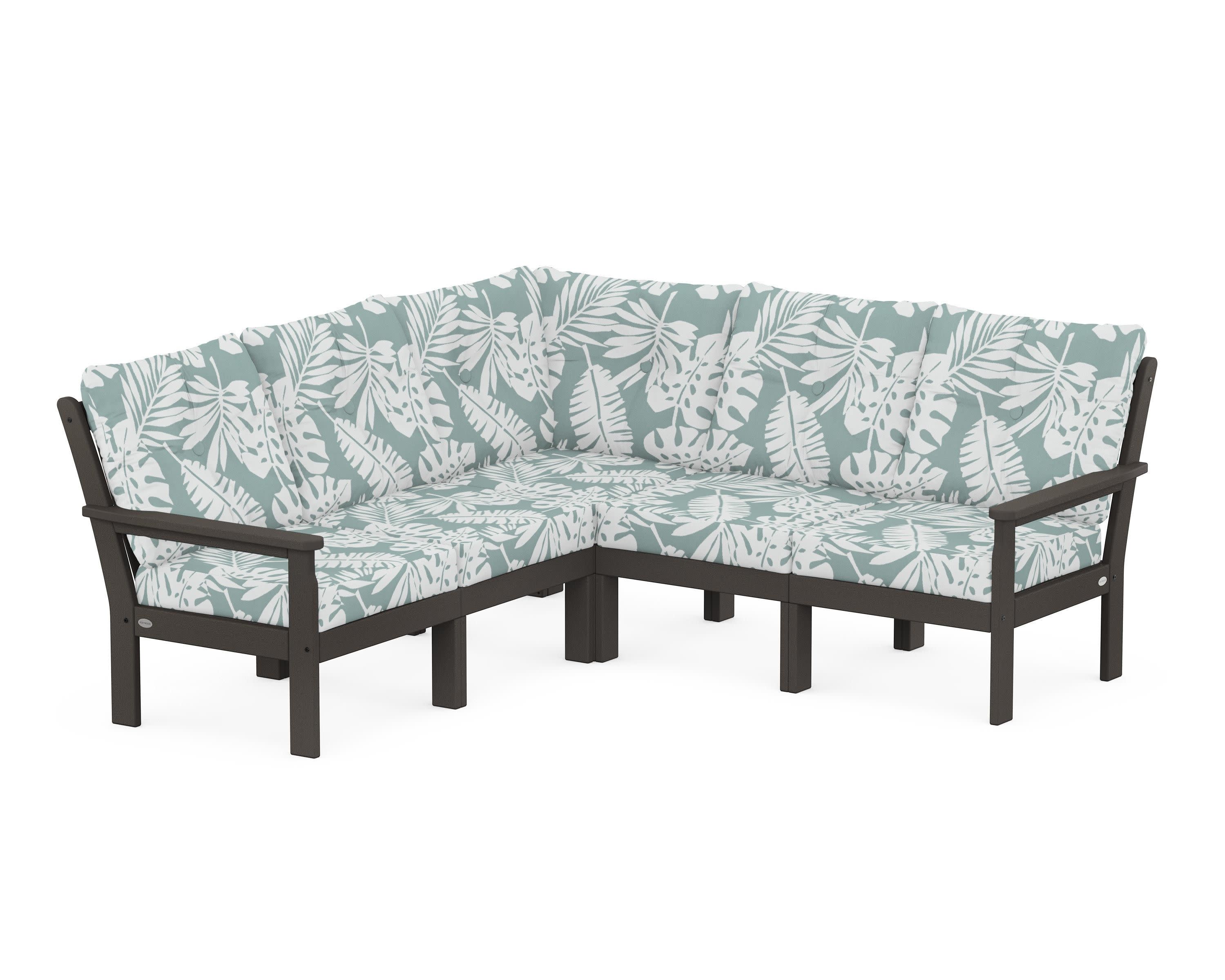 Vineyard 5-Piece Sectional in Vintage Coffee / Leaf Glacier Spa