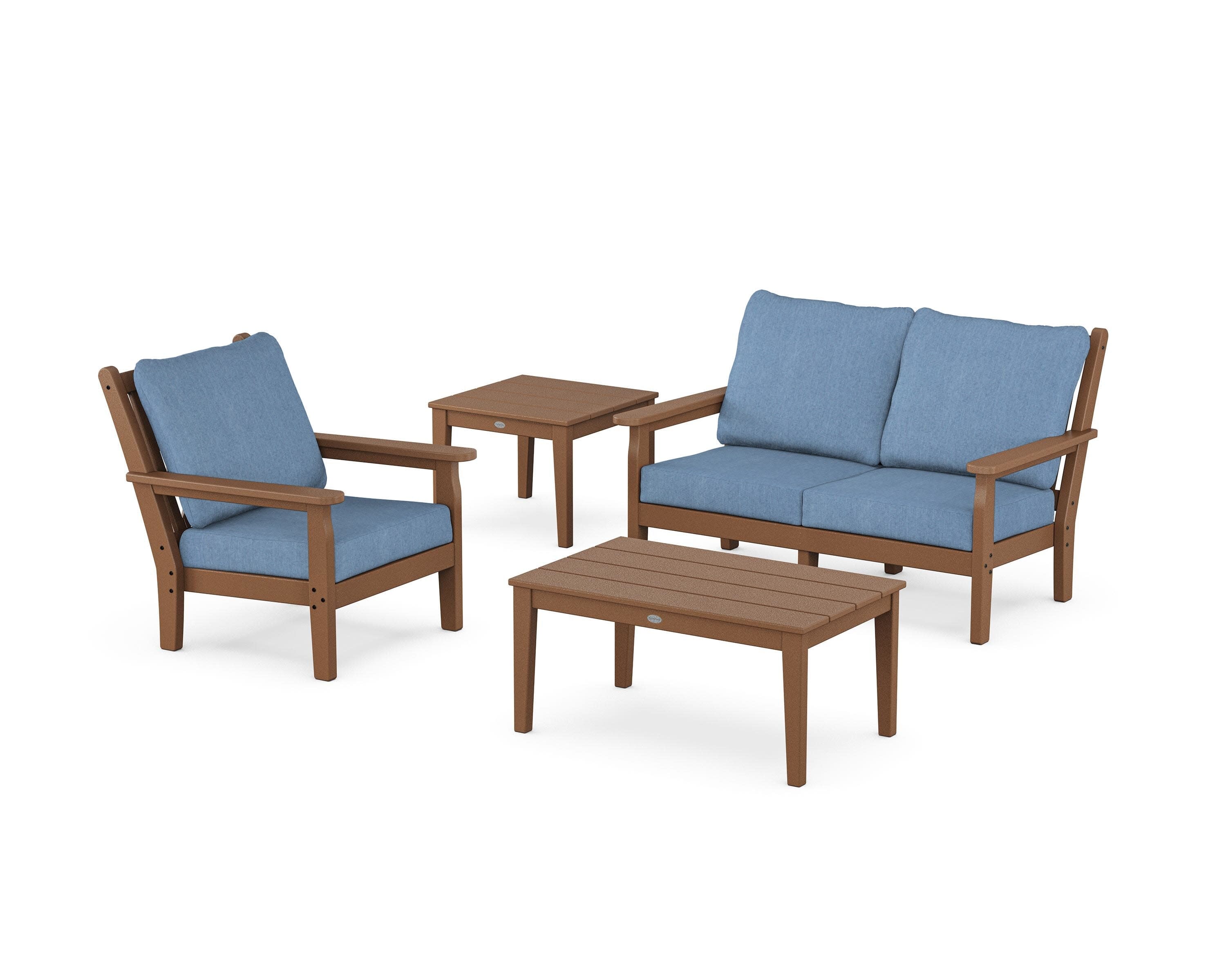 Chippendale 4-Piece Deep Seating Set in Teak / Sky Blue