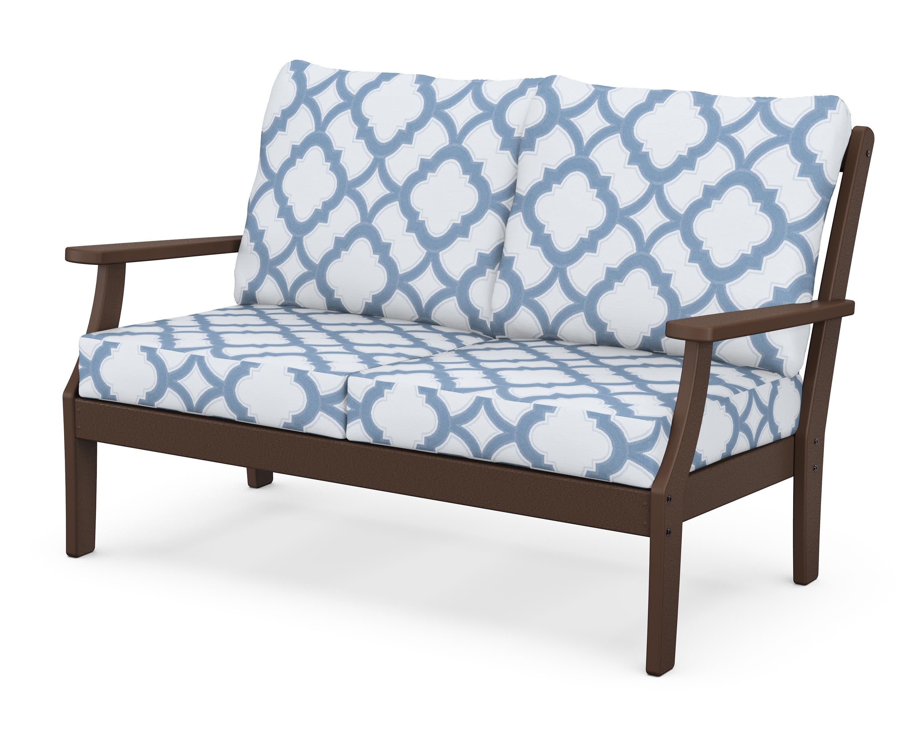 Braxton Deep Seating Loveseat in Mahogany / Trellis Sky Blue