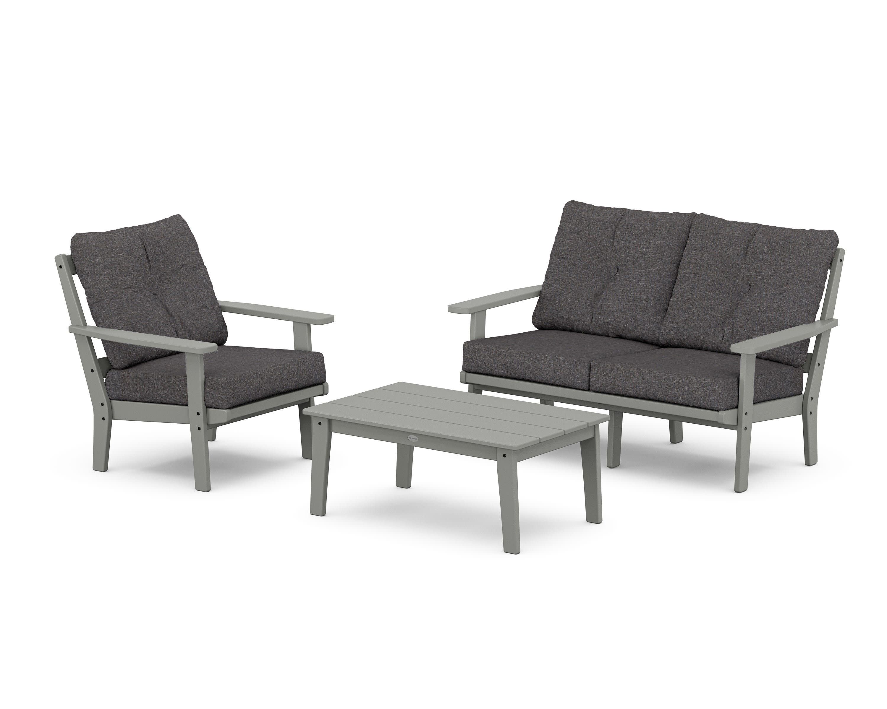 Oxford 3-Piece Deep Seating Set with Loveseat in Slate Grey / Ash Charcoal