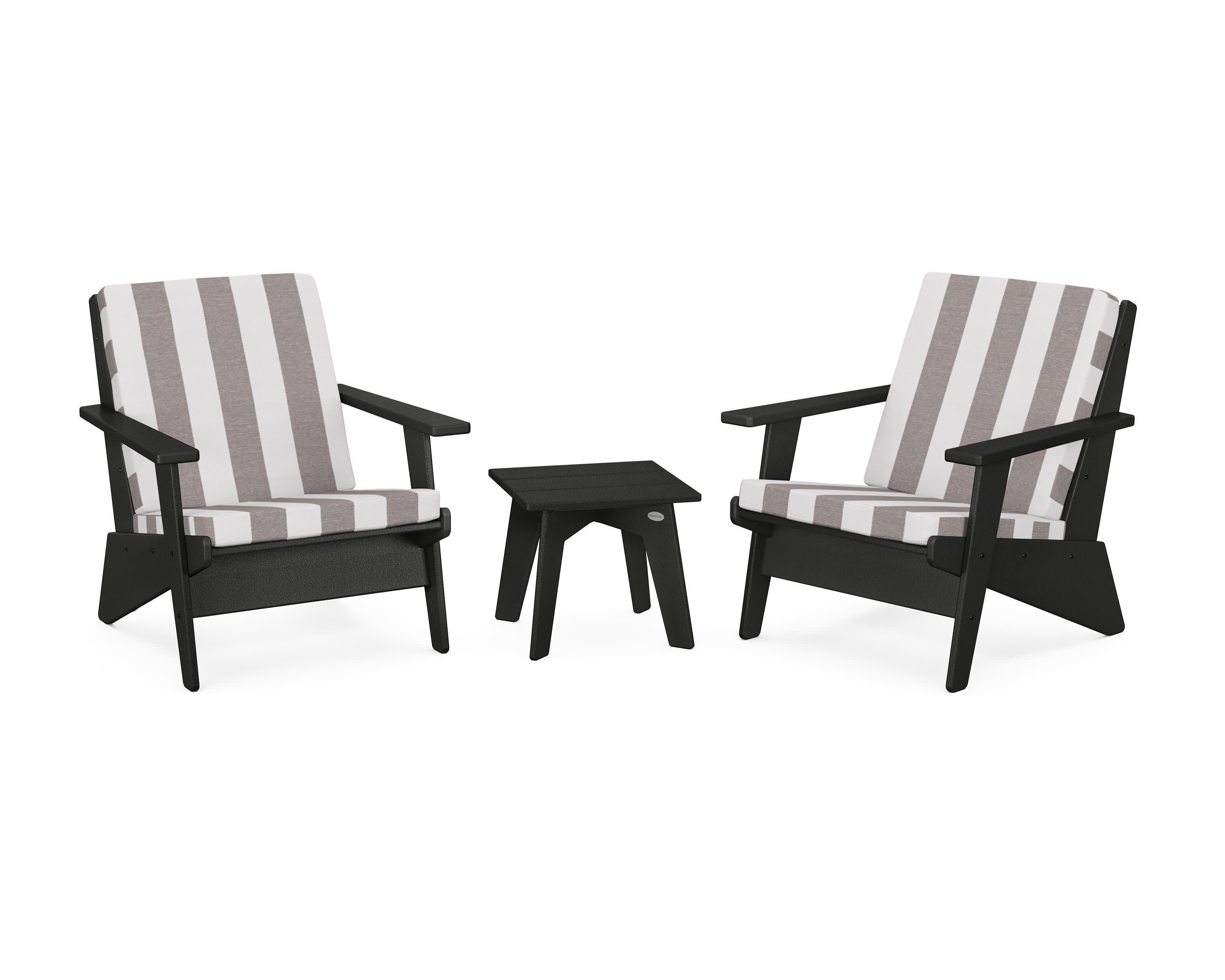 Riviera Modern Lounge 3-Piece Set in Black / Cabana Stripe Grey Mist