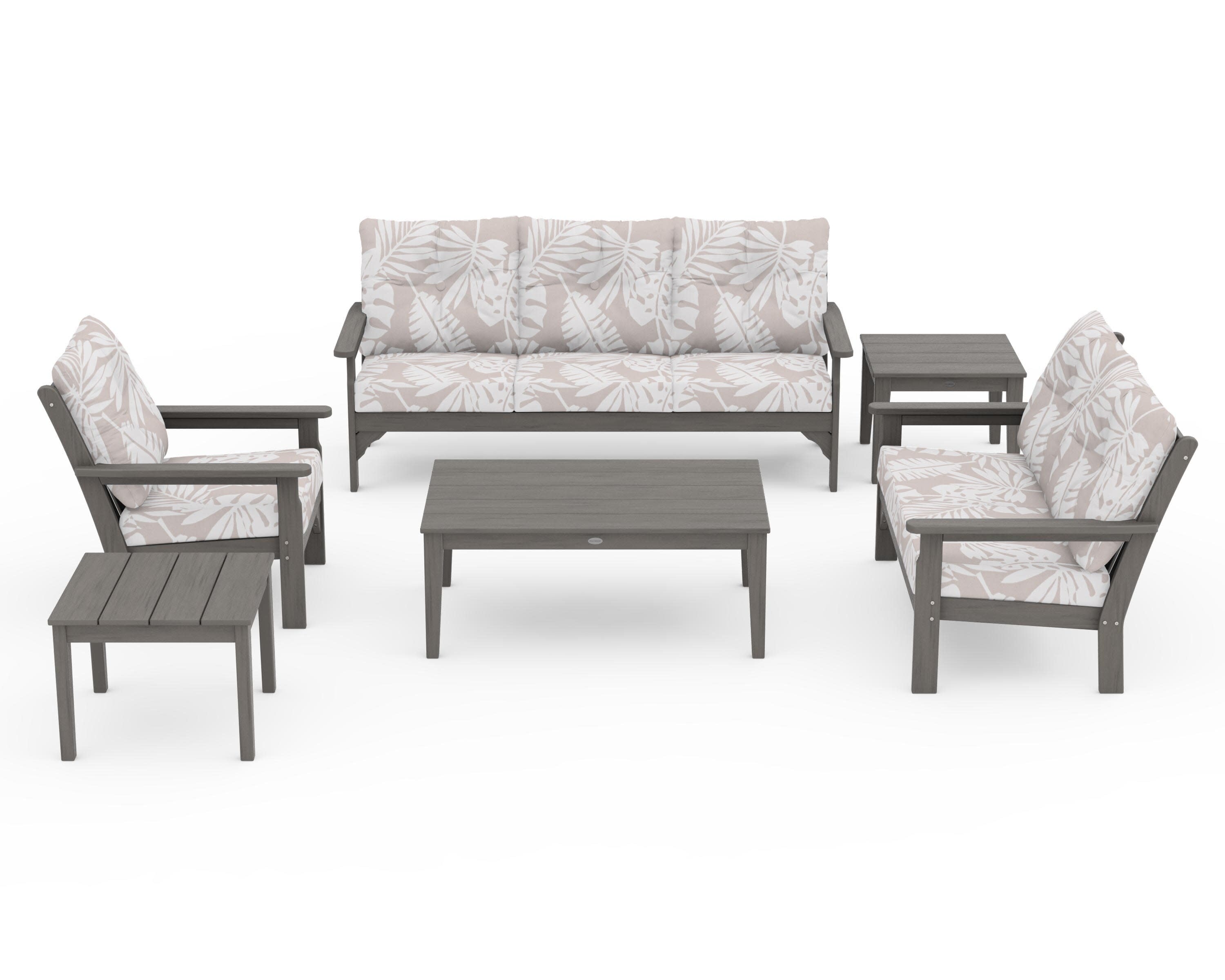 Vineyard 6-Piece Deep Seating Set in Driftwood / Leaf Dune Burlap