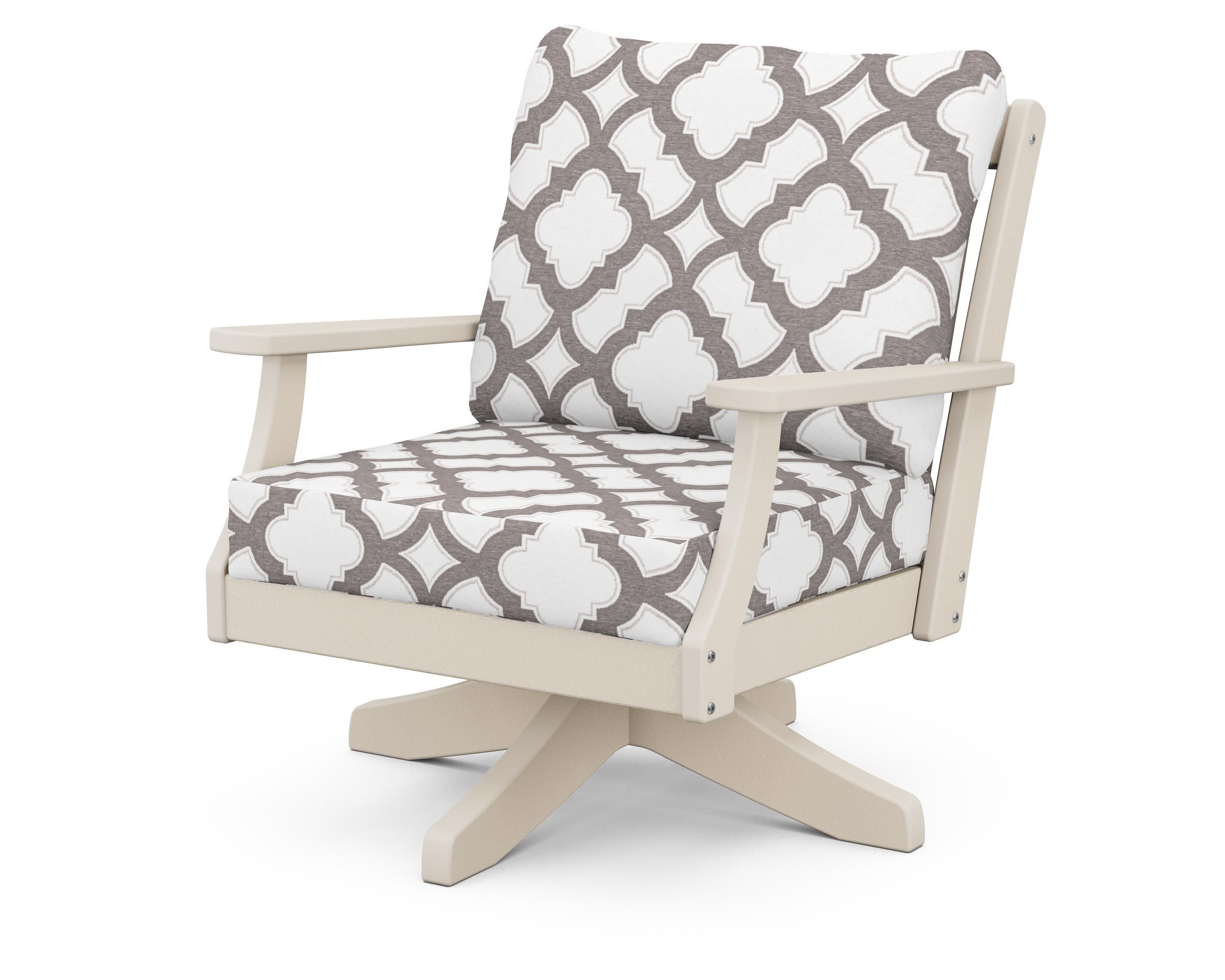 Braxton Deep Seating Swivel Chair in Sand / Trellis Grey Mist