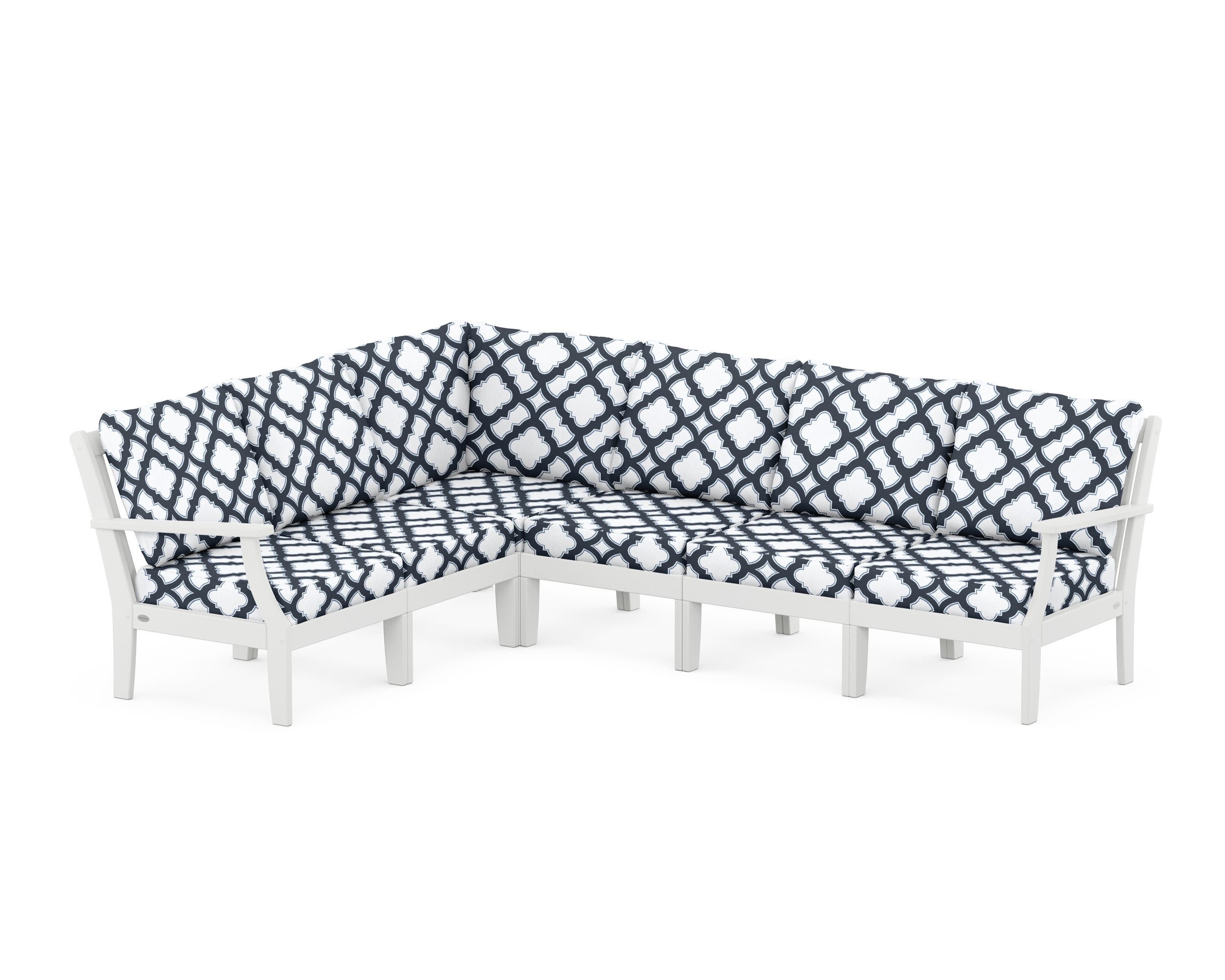 Braxton Modular 6-Piece Deep Seating Set in White / Trellis Marine Indigo