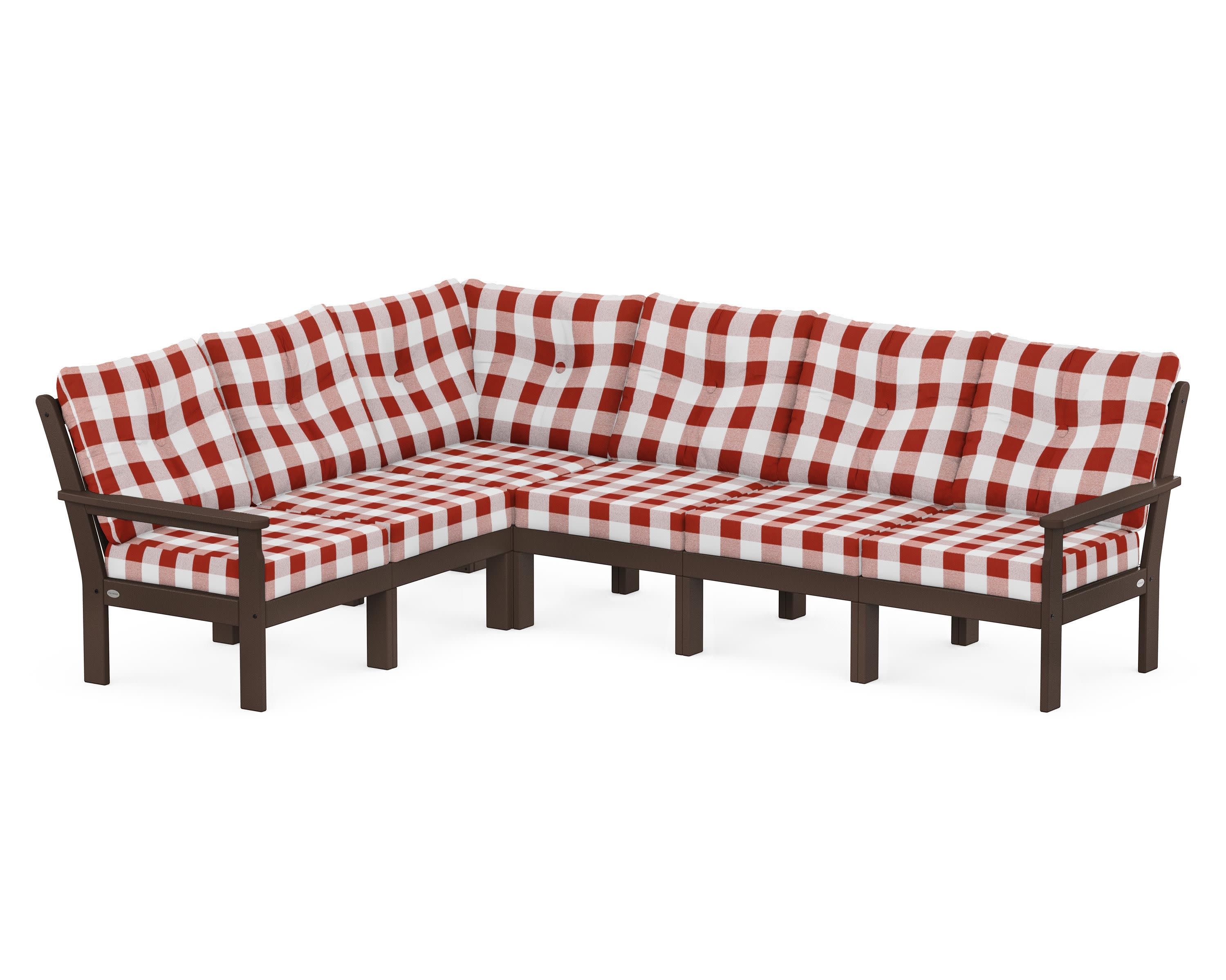 Vineyard 6-Piece Sectional in Mahogany / Buffalo Plaid Crimson