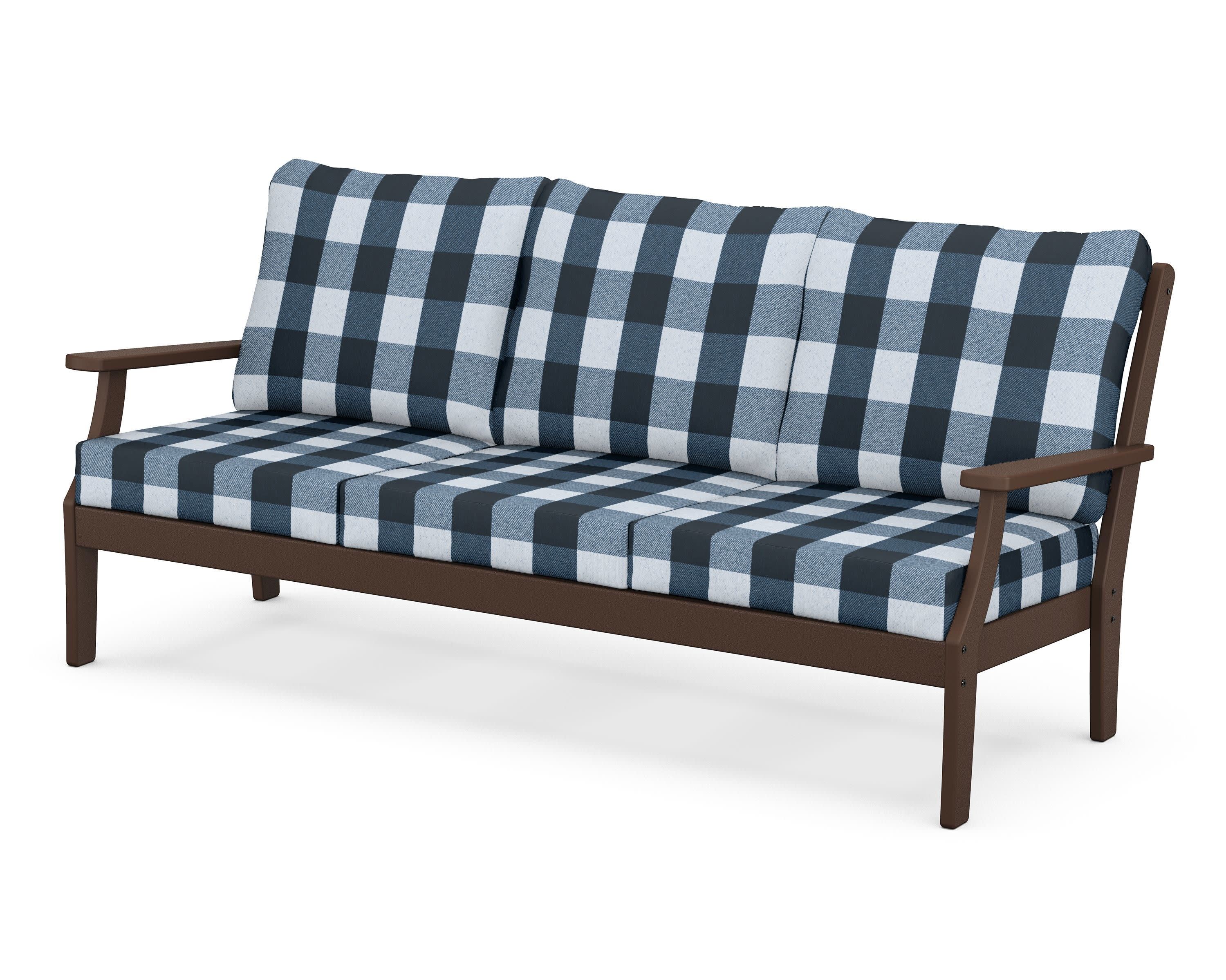 Braxton Deep Seating Sofa in Mahogany / Buffalo Plaid Marine Indigo