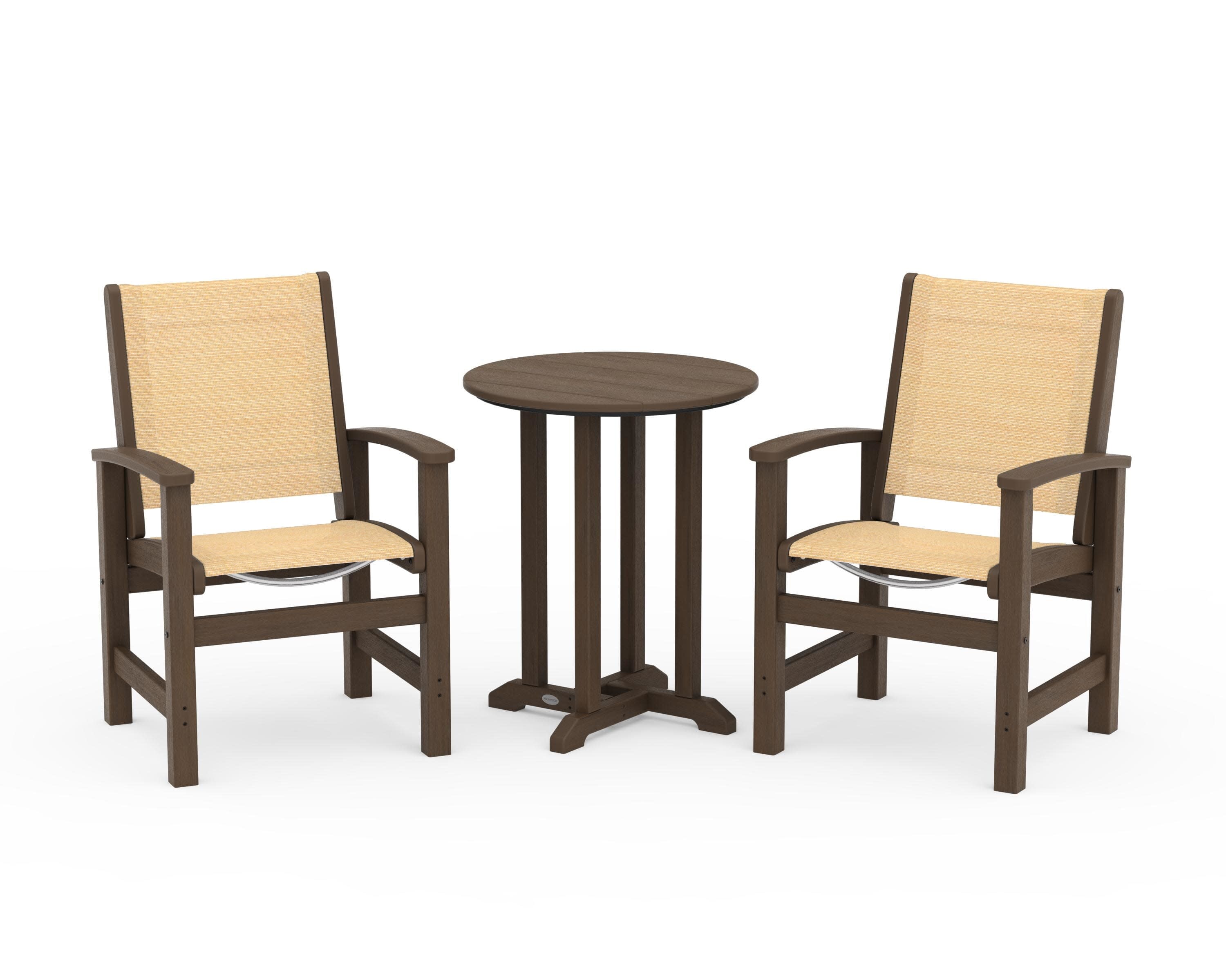 Coastal 3-Piece Round Bistro Dining Set in Kona / Dupioni Apricot Sling