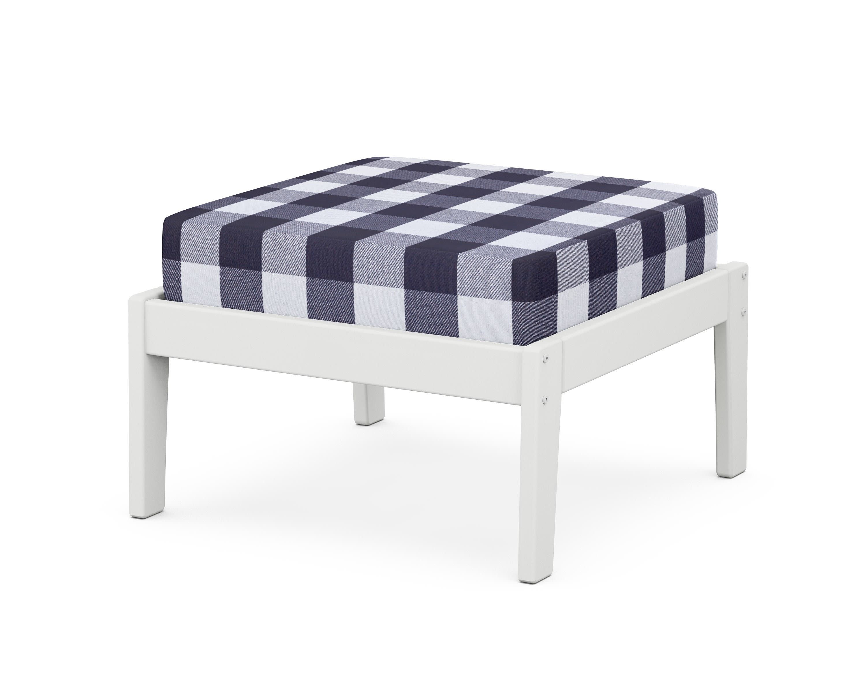 Deep Seating Ottoman in White / Buffalo Plaid Navy