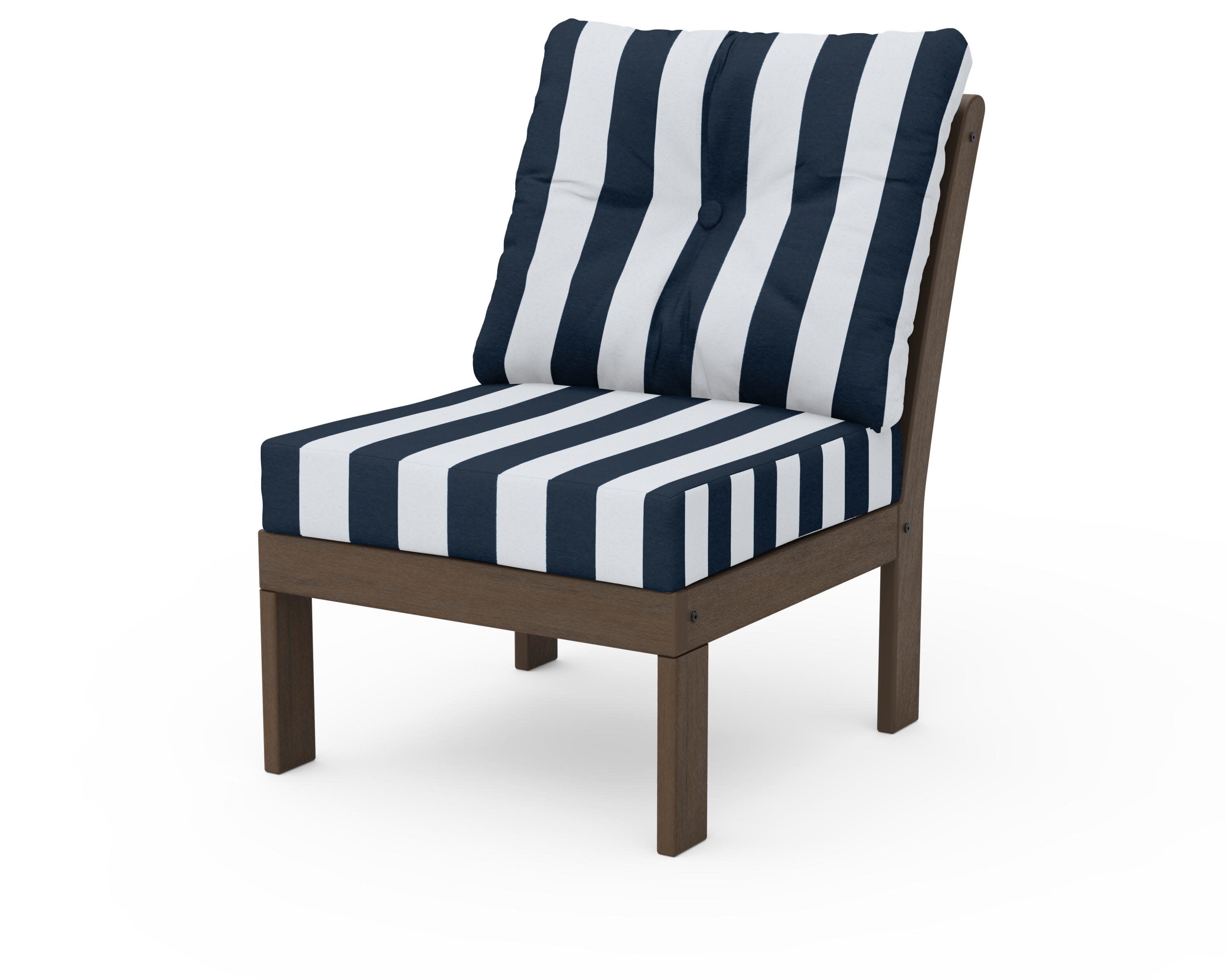 Vineyard Modular Armless Chair in Kona / Cabana Stripe Marine Indigo