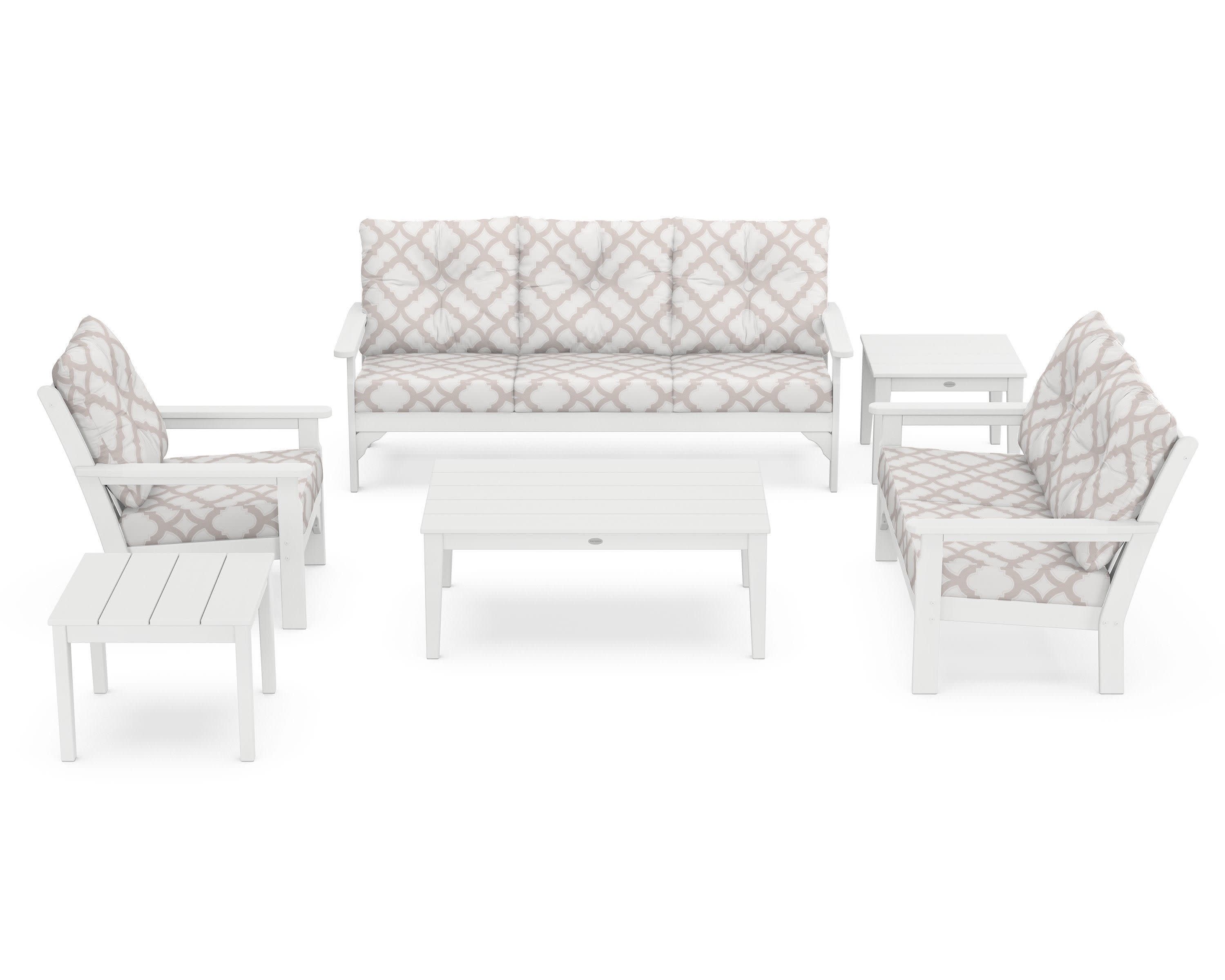 Vineyard 6-Piece Deep Seating Set in White / Trellis Dune Burlap