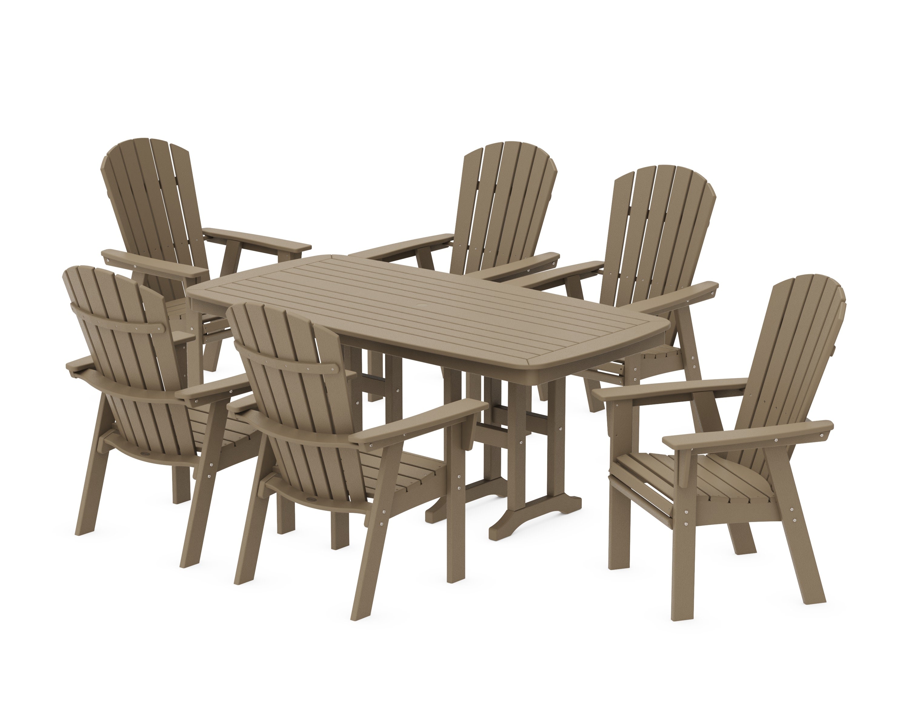 Nautical Curveback Adirondack 7-Piece Dining Set in Vintage Sahara