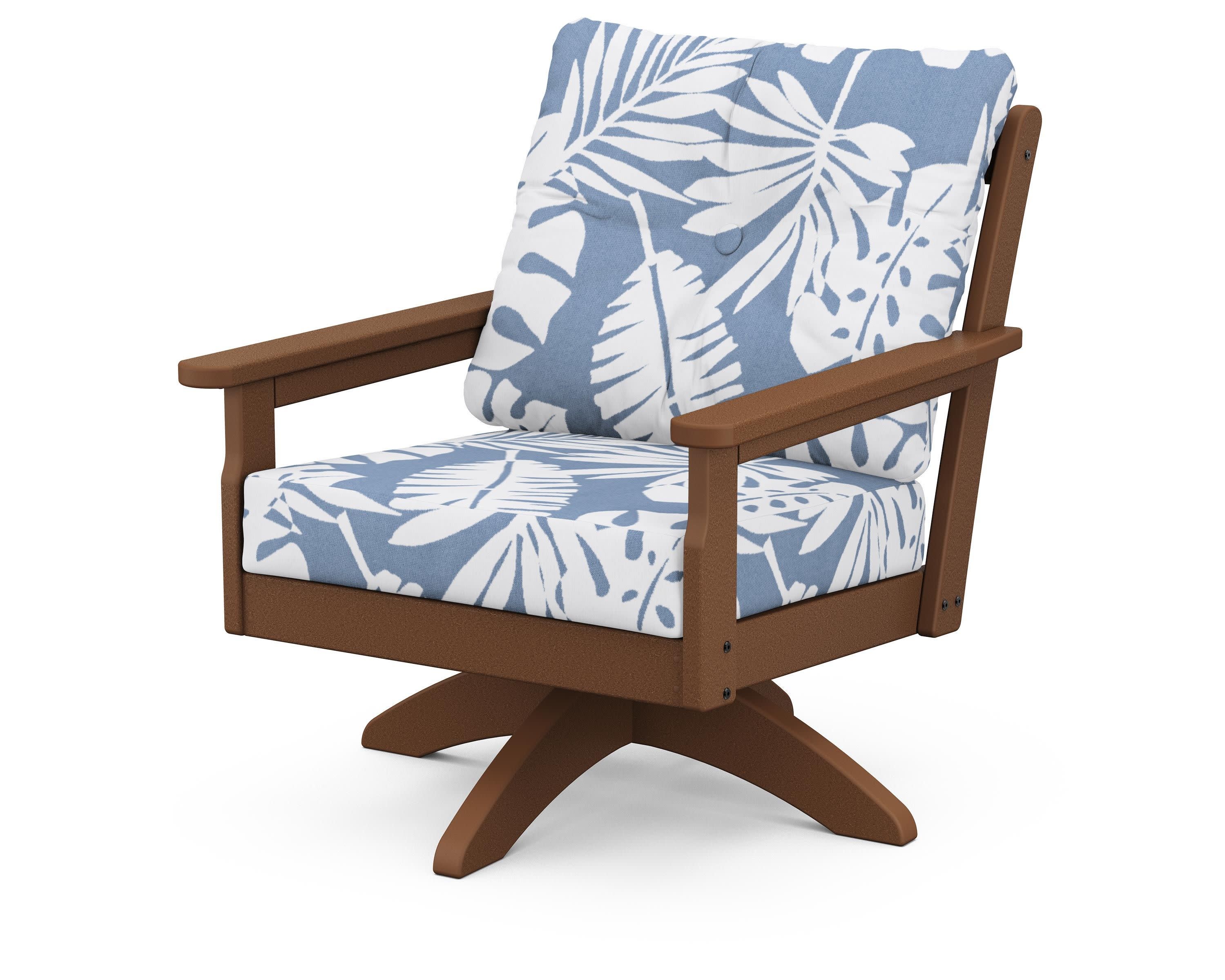 Vineyard Deep Seating Swivel Chair in Teak / Leaf Sky Blue