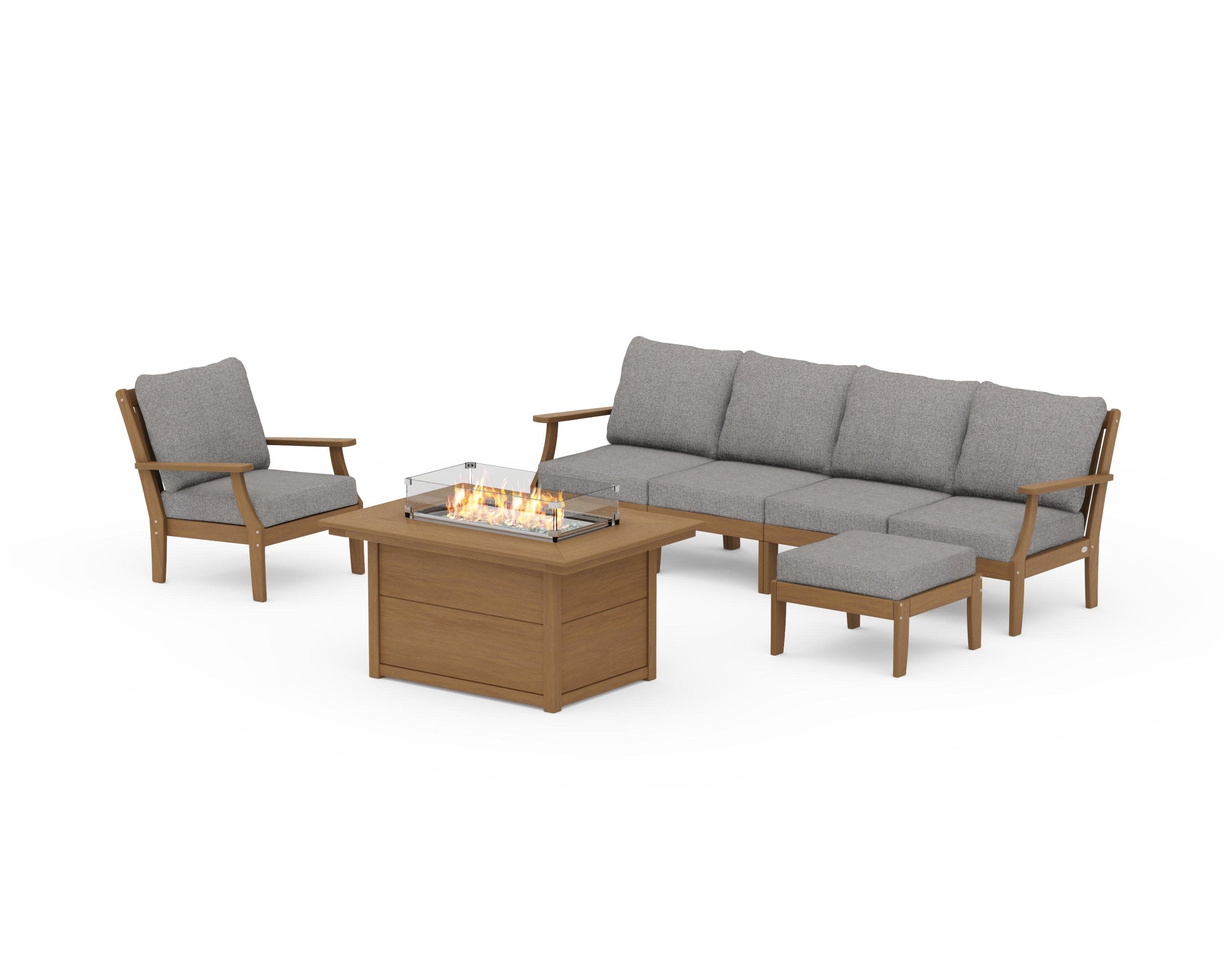 Braxton Sectional Lounge and Fire Pit Set in Natural / Grey Mist