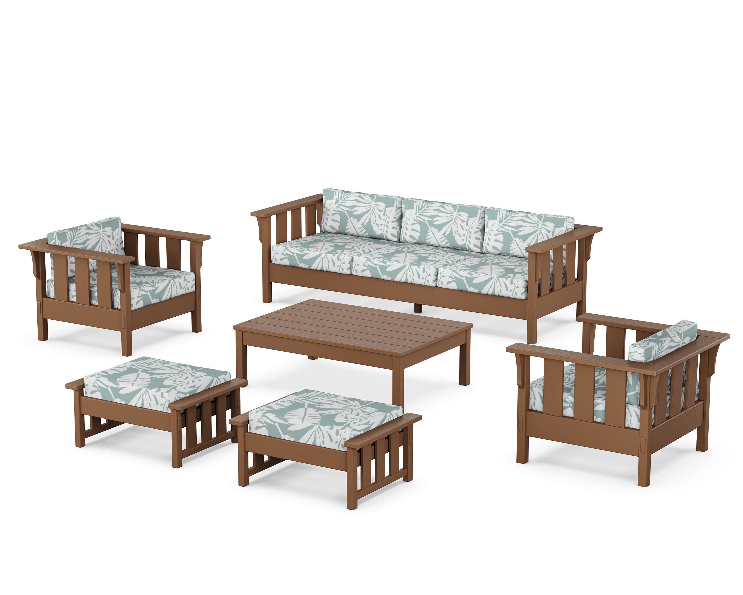 Acadia 6-Piece Lounge Sofa Set in Teak / Leaf Glacier Spa