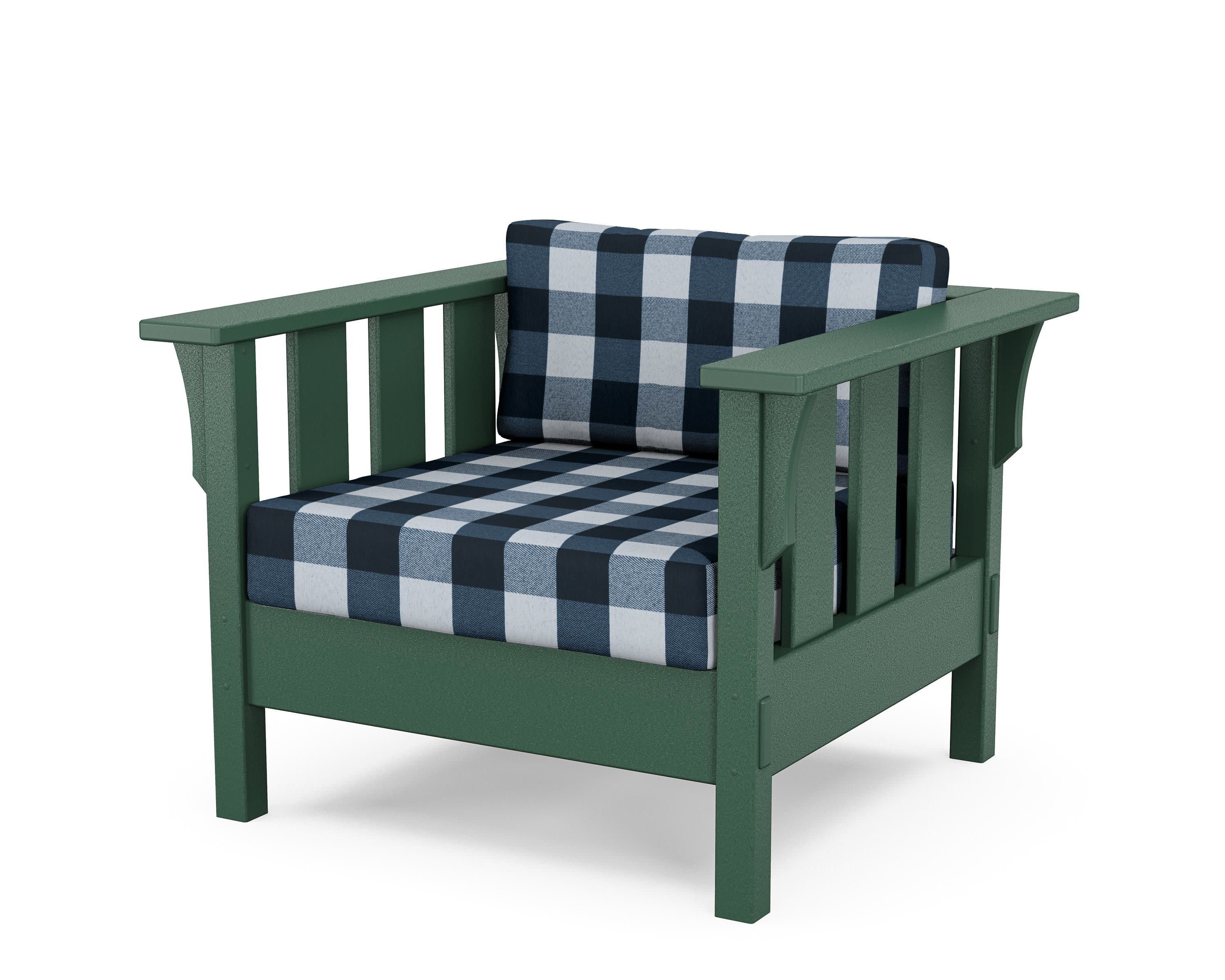 Acadia Deep Seating Chair in Green / Buffalo Plaid Marine Indigo