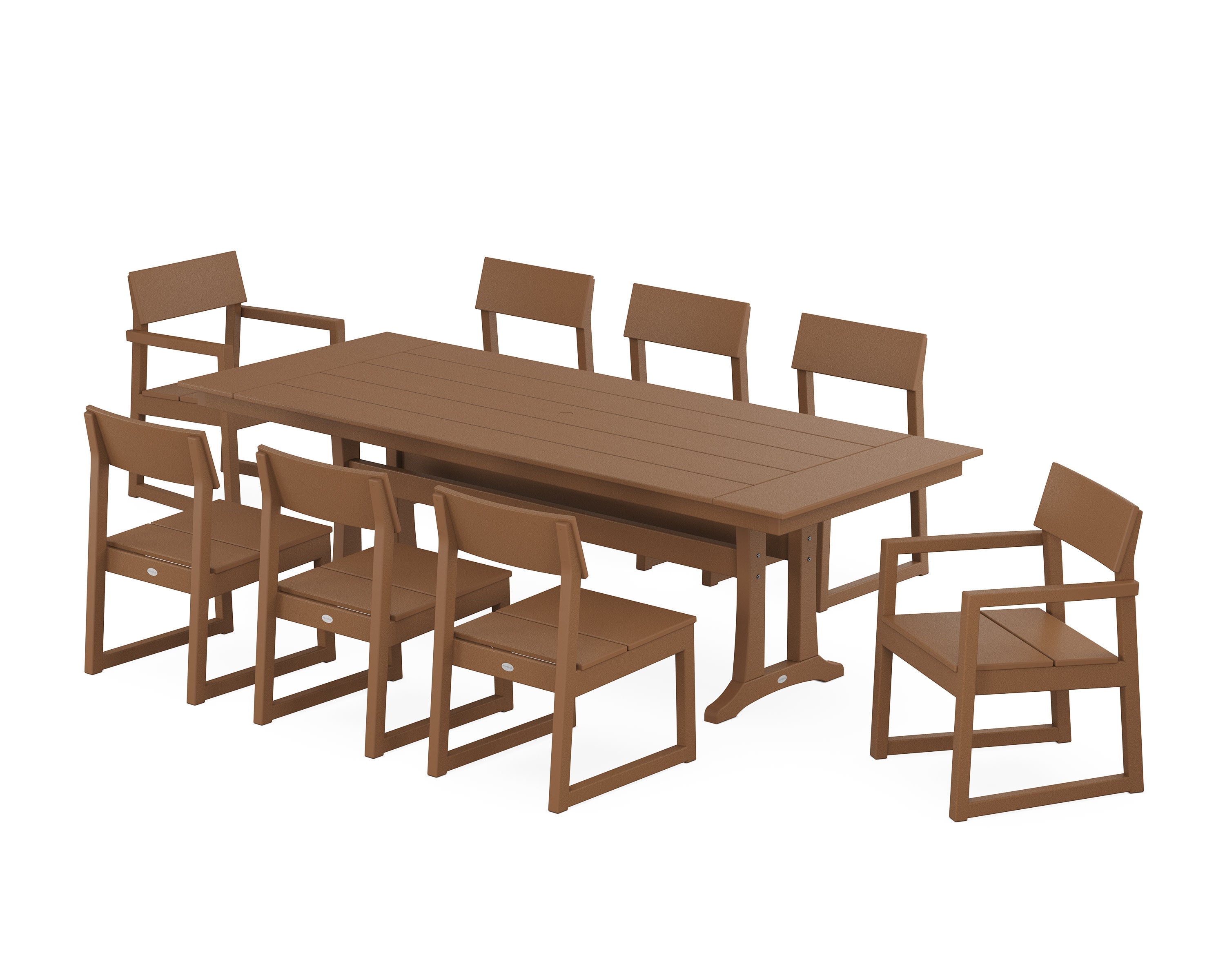 EDGE 9-Piece Farmhouse Dining Set with Trestle Legs in Teak