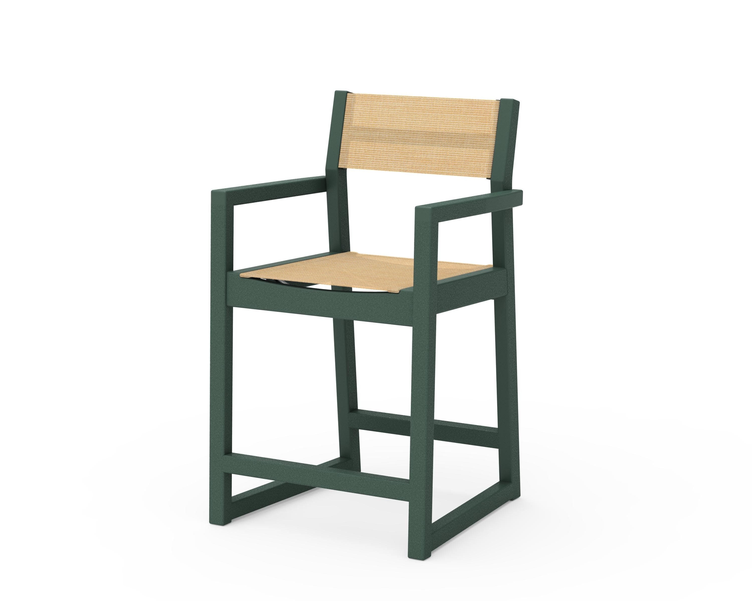 EDGE Sling Counter Arm Chair in Green / Dupioni Apricot Sling