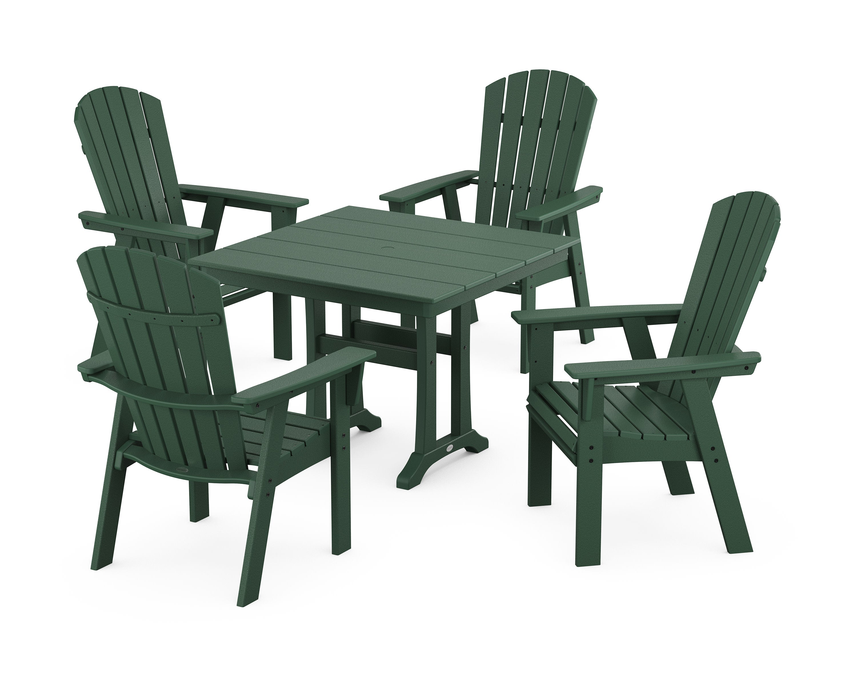 Nautical Adirondack 5-Piece Farmhouse Dining Set With Trestle Legs in Green