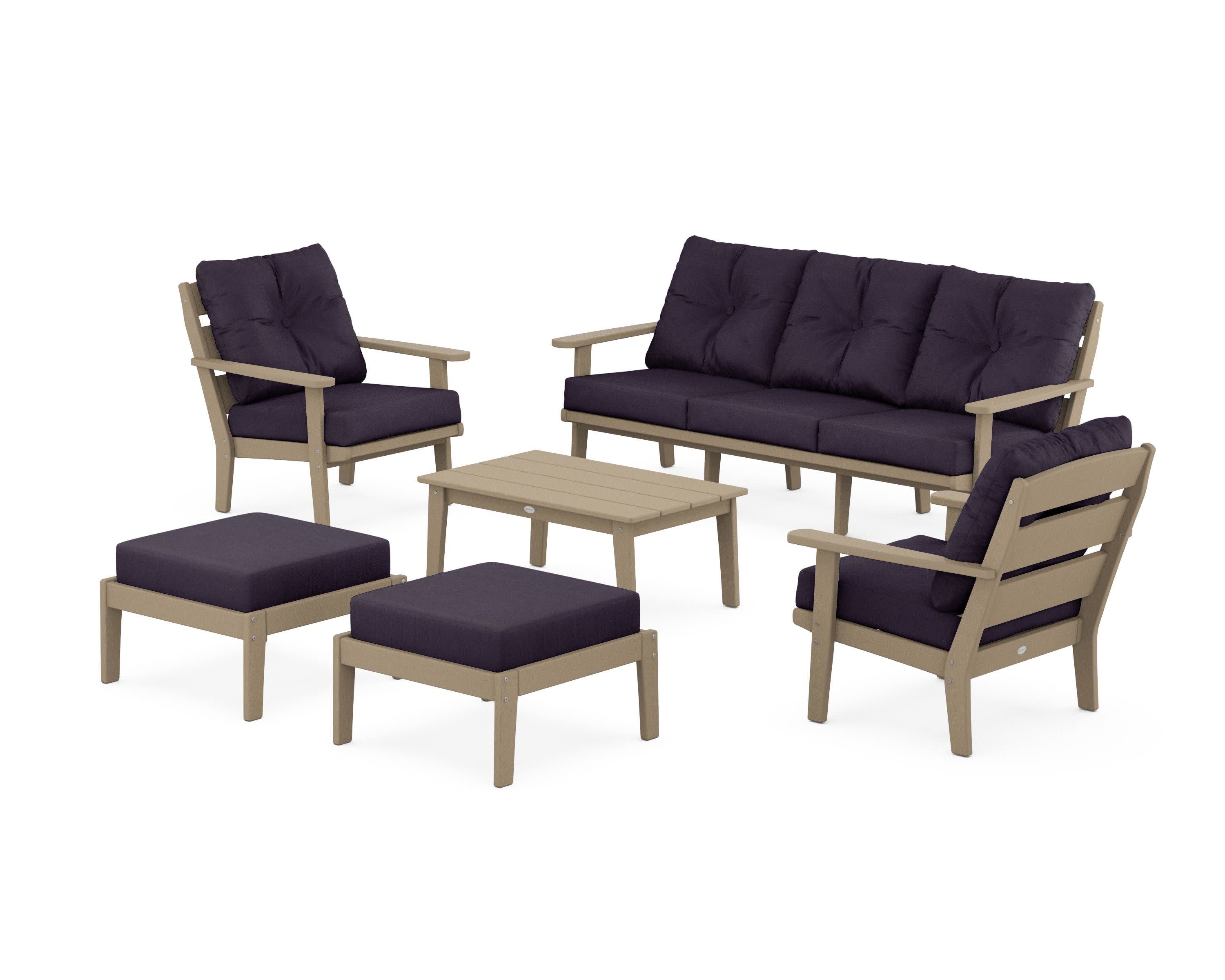 Lakeside 6-Piece Lounge Sofa Set in Vintage Sahara / Navy Linen