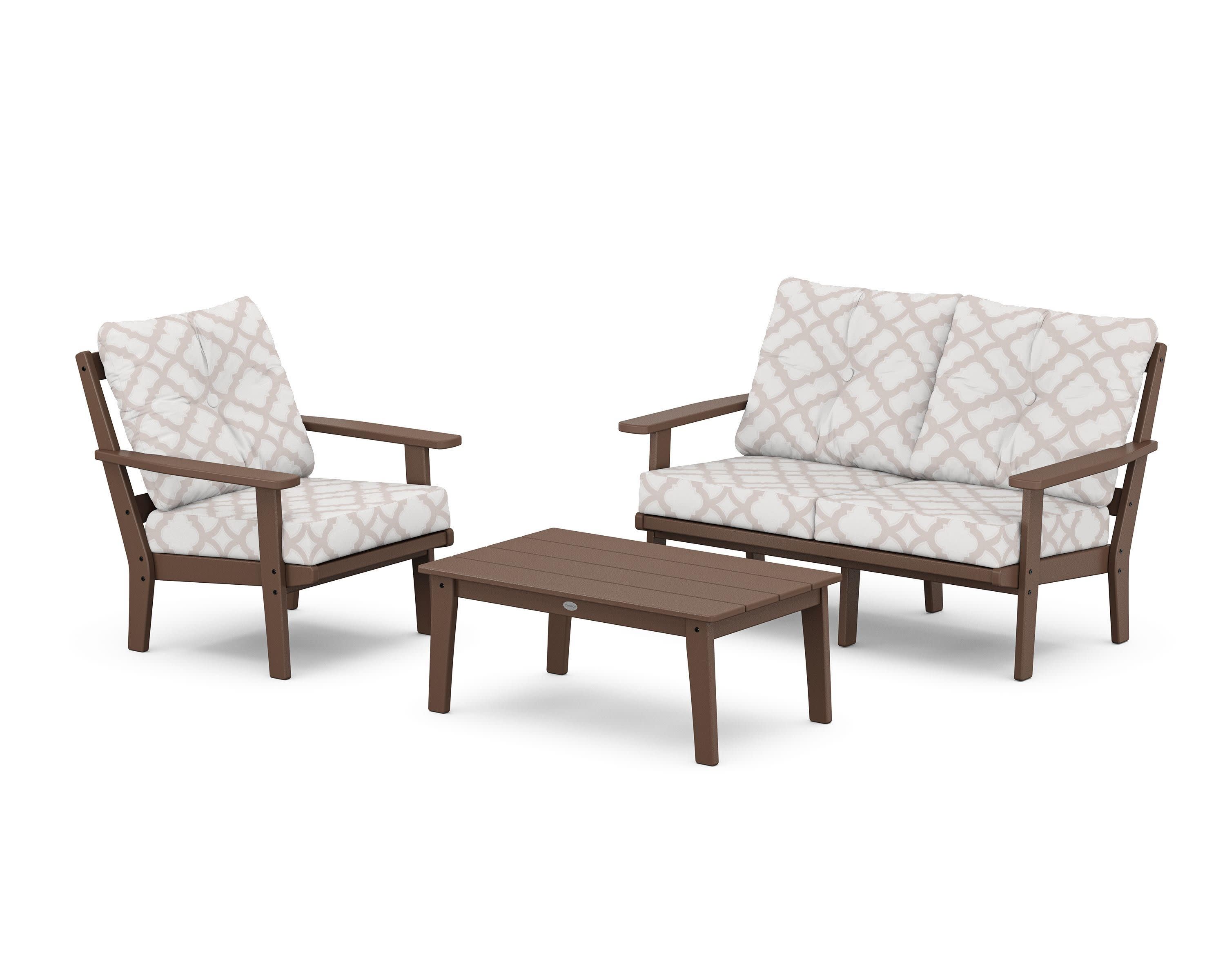 Oxford 3-Piece Deep Seating Set with Loveseat in Mahogany / Trellis Dune Burlap