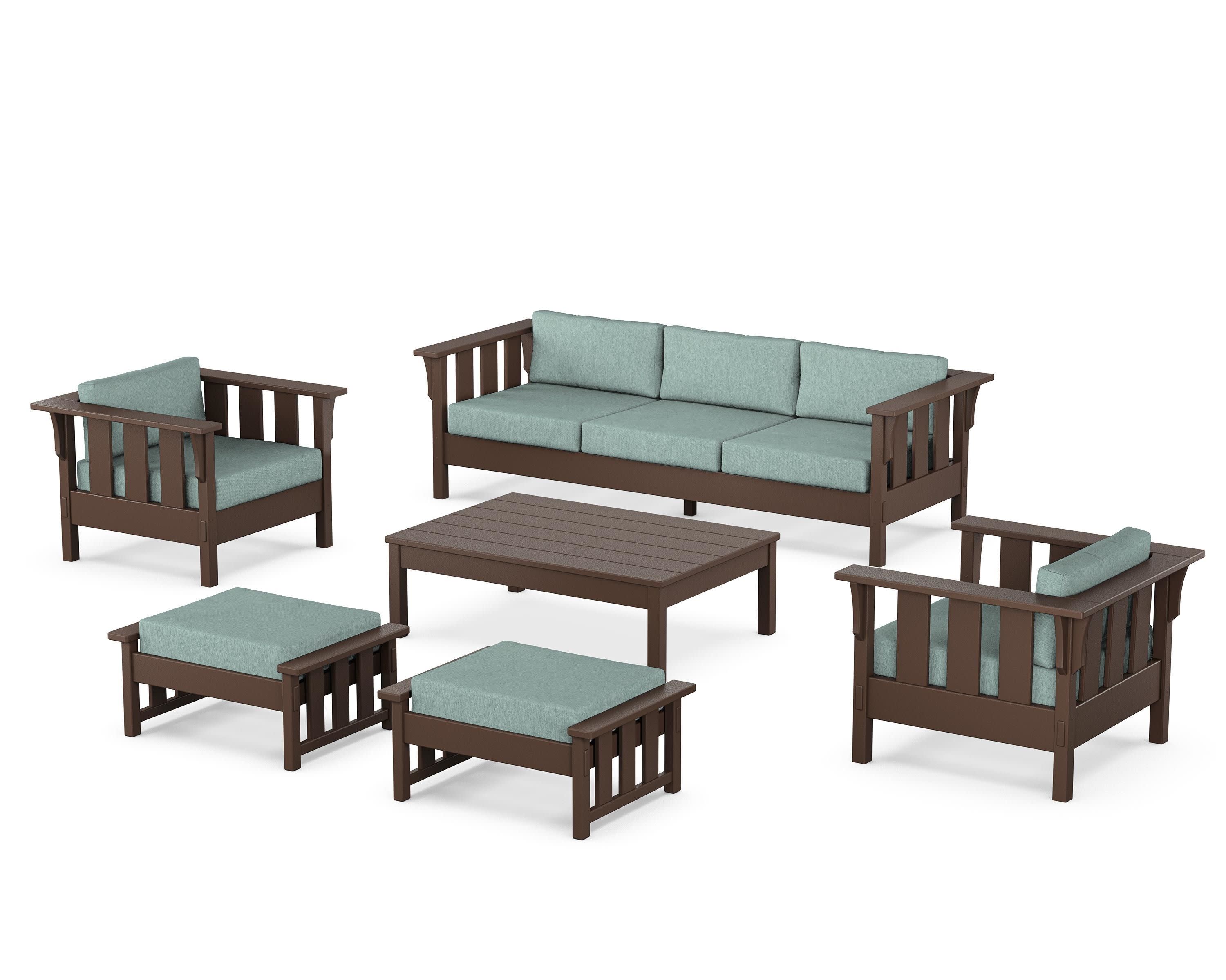 Acadia 6-Piece Lounge Sofa Set in Mahogany / Glacier Spa