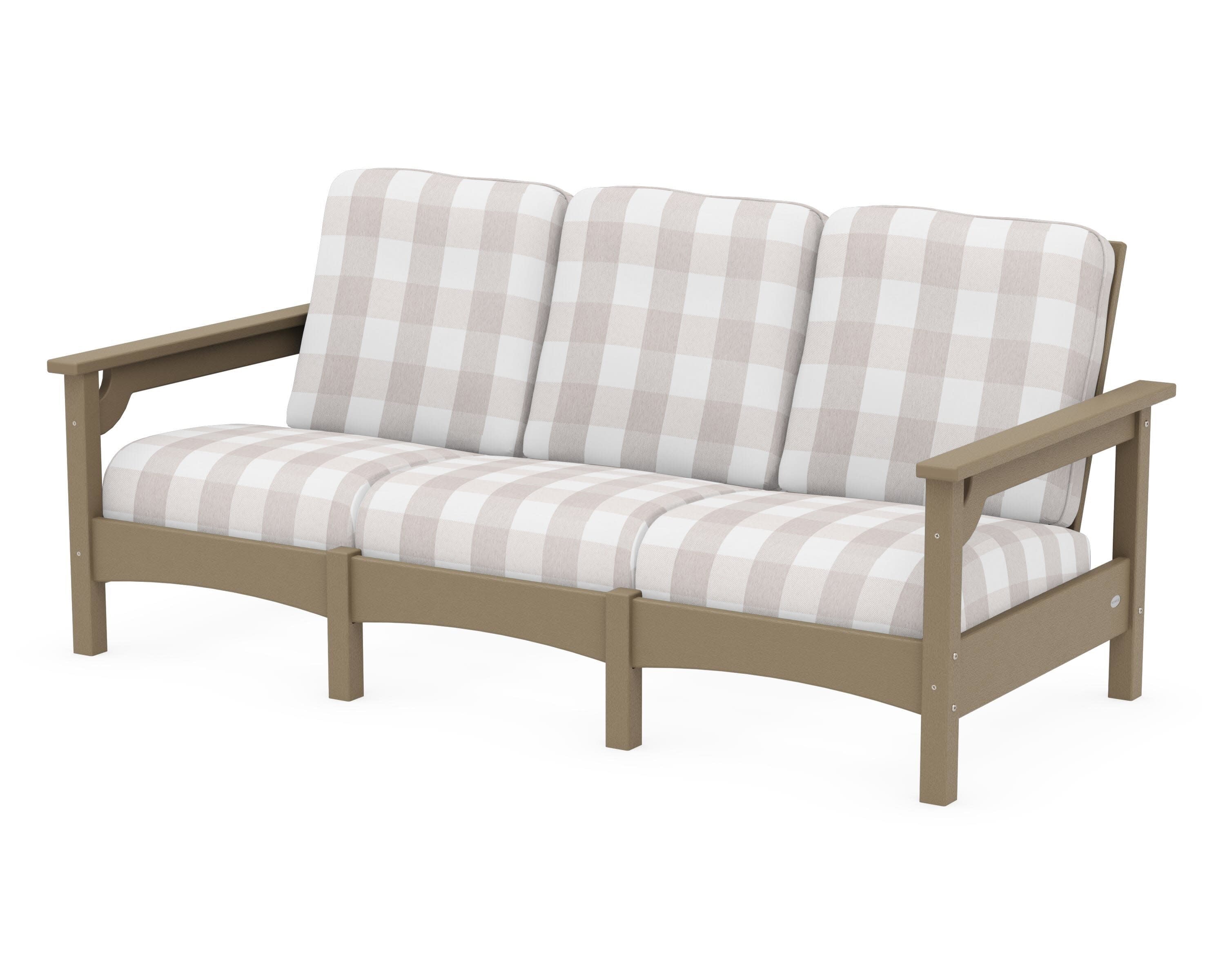 Club Sofa in Vintage Sahara / Buffalo Plaid Dune Burlap