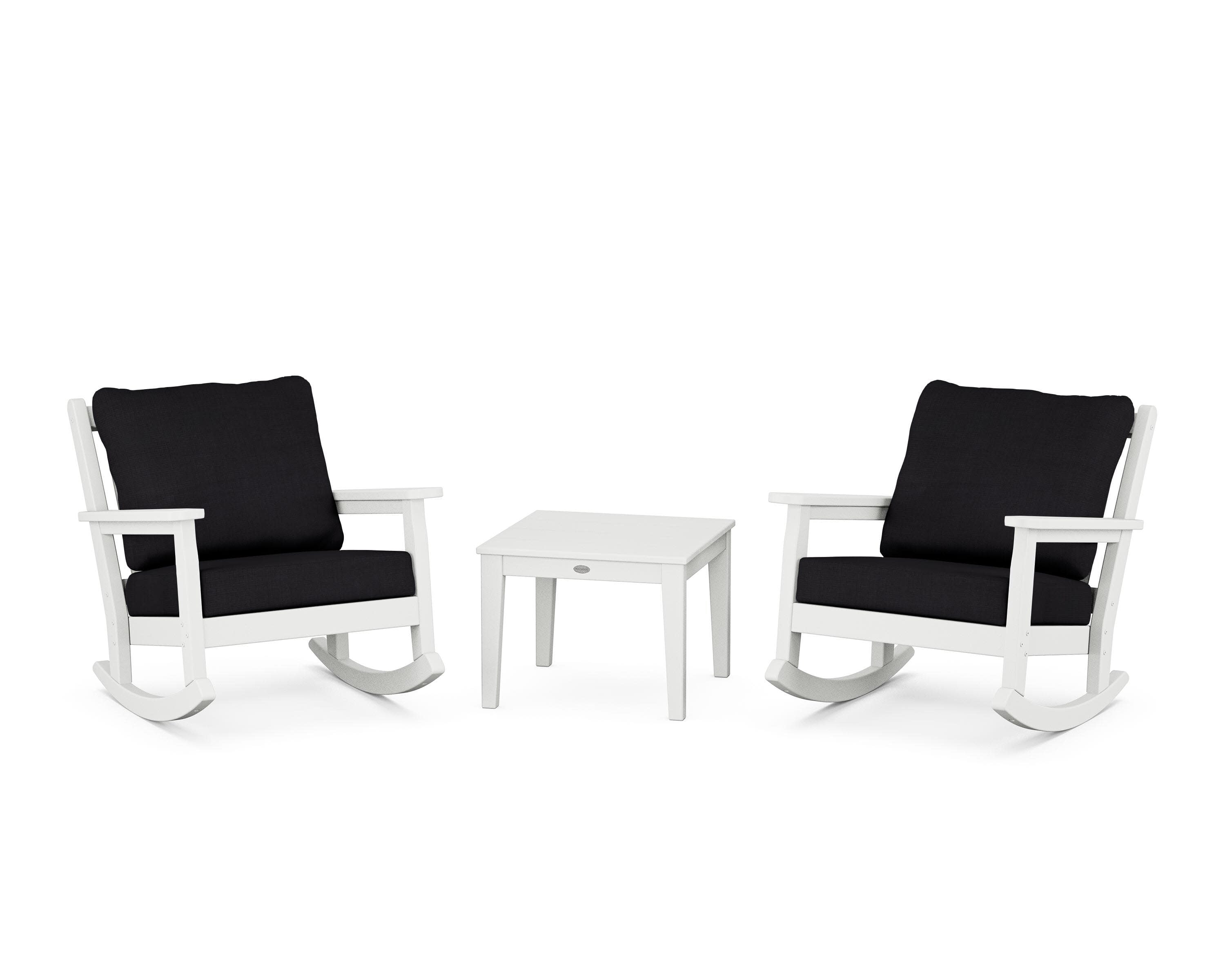 Chippendale 3-Piece Deep Seating Rocker Set in White / Midnight Linen