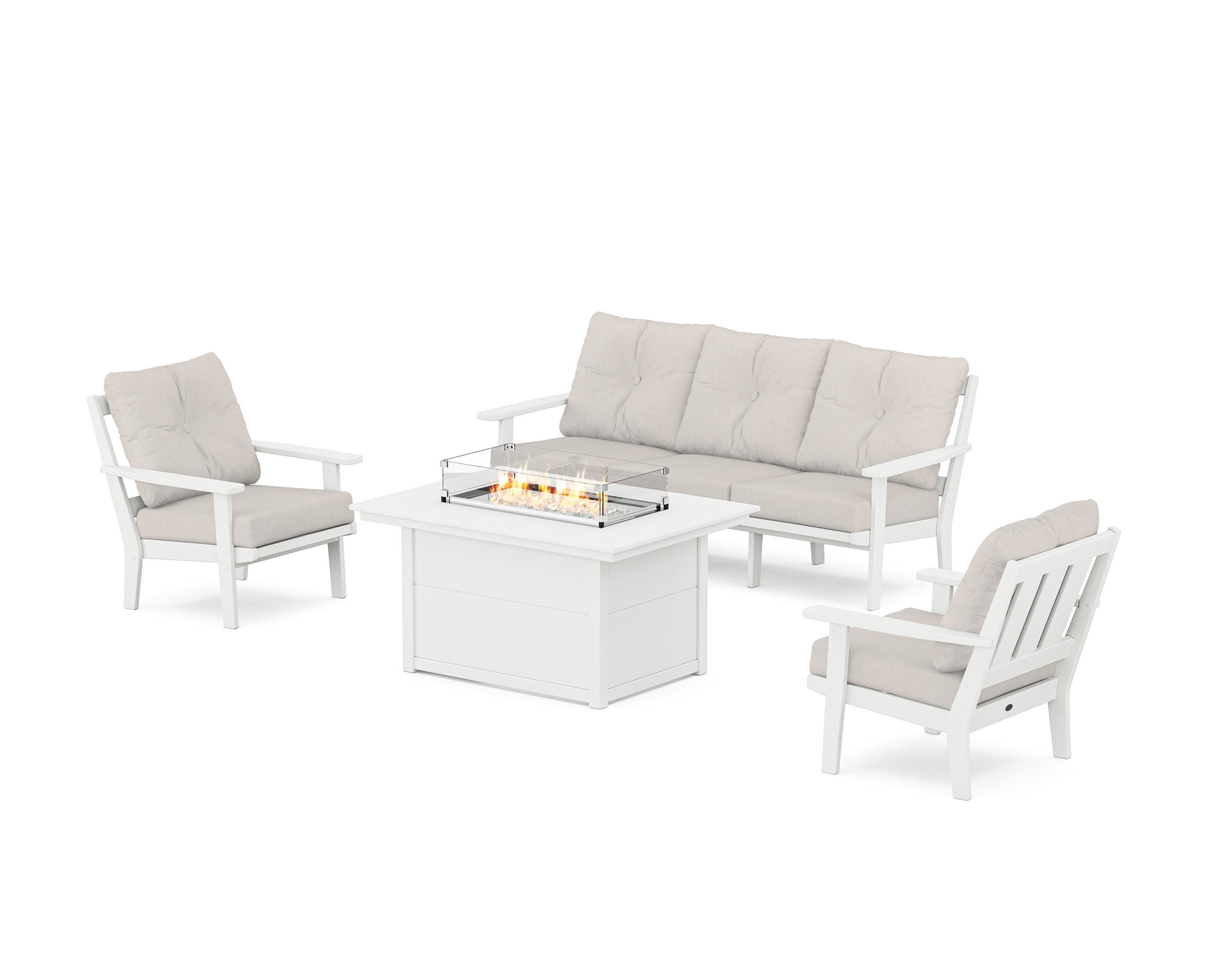 Oxford Deep Seating Fire Pit Table Set in White / Cast Ash