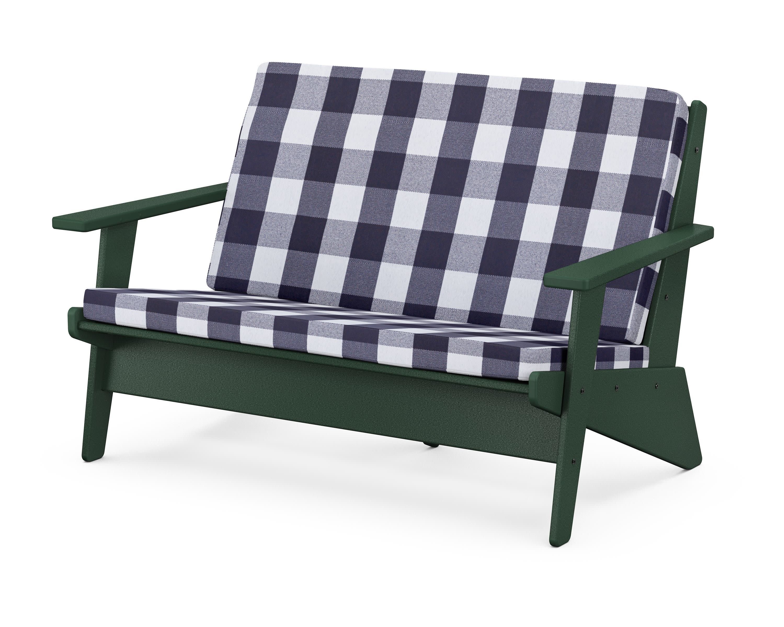 Riviera Modern Lounge Loveseat in Green / Buffalo Plaid Navy