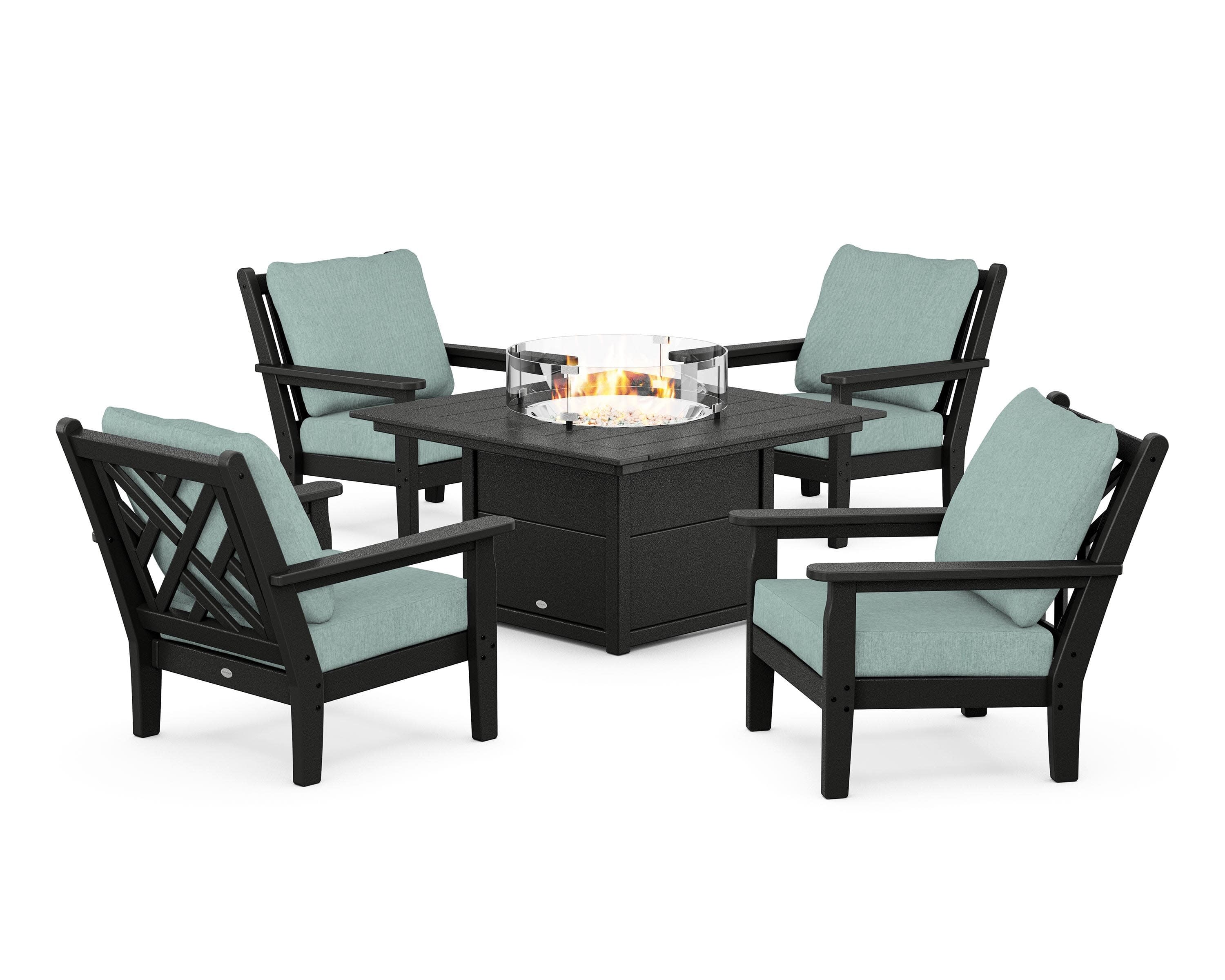 Chippendale 5-Piece Deep Seating Set with Fire Pit Table in Black / Glacier Spa