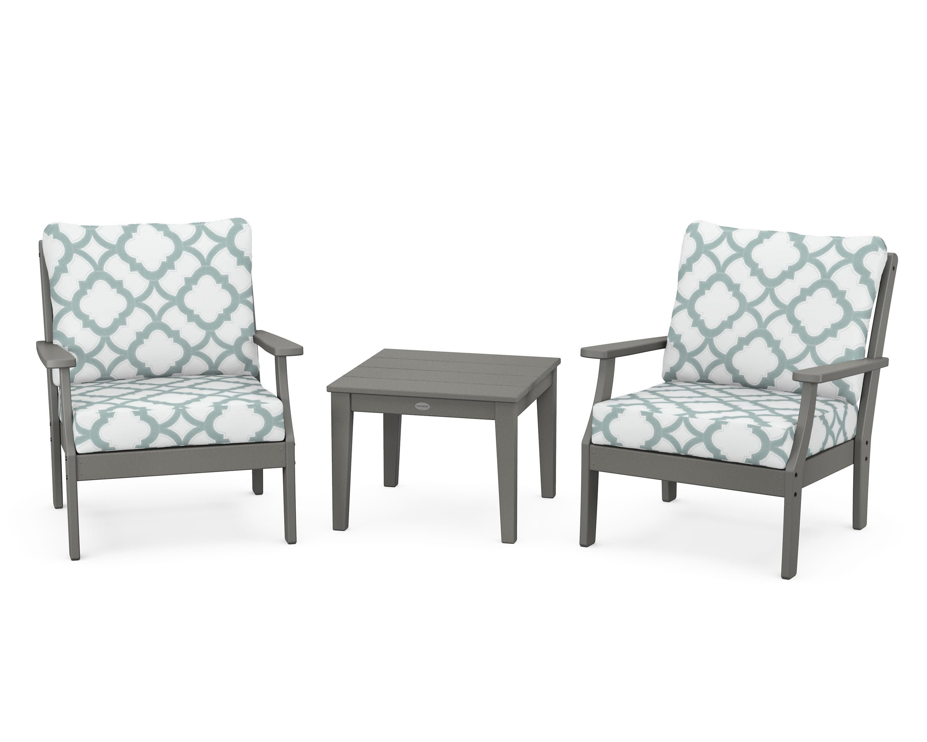 Braxton 3-Piece Deep Seating Set in Slate Grey / Trellis Glacier Spa