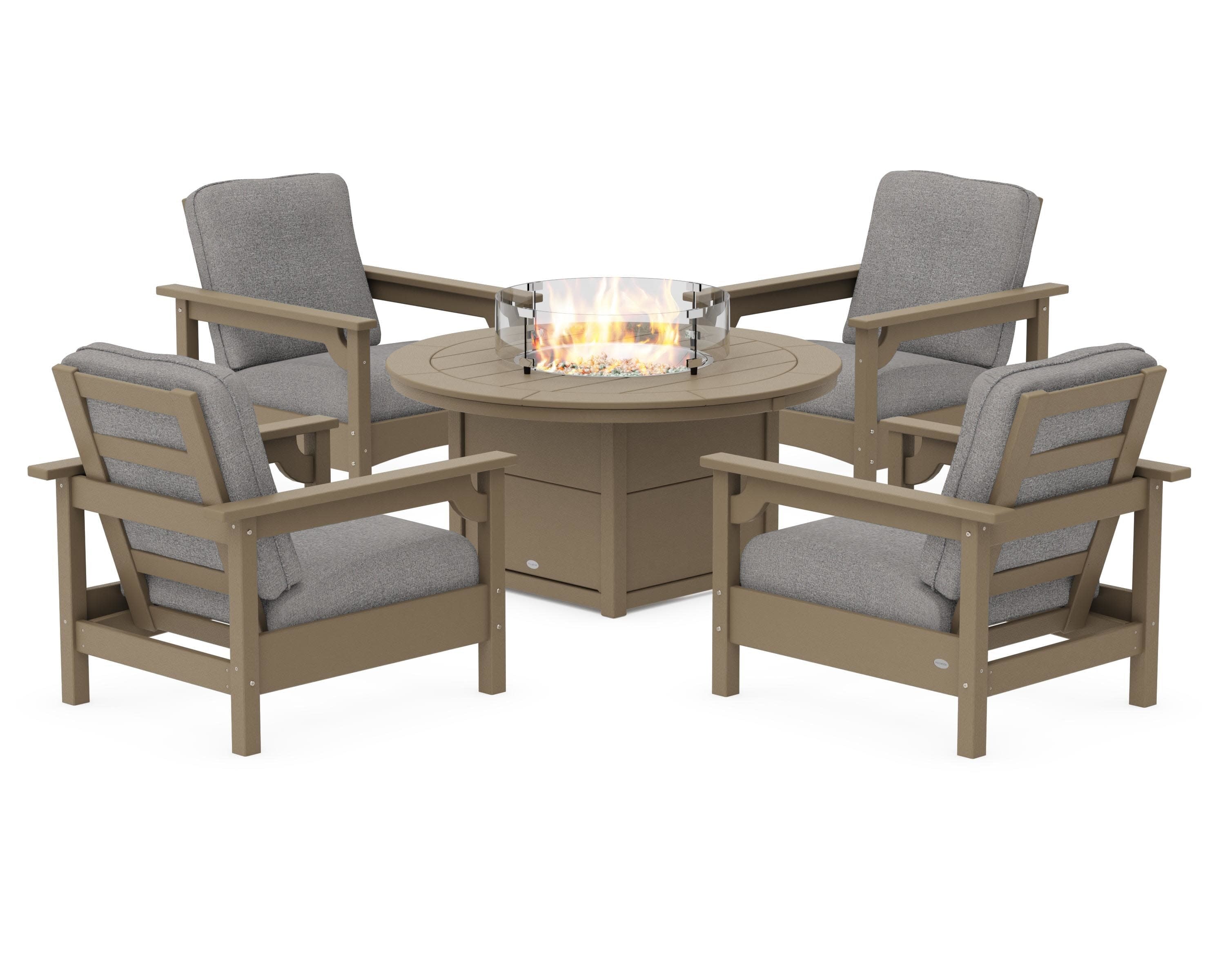 Club 5-Piece Conversation Set with Fire Pit Table in Vintage Sahara / Grey Mist