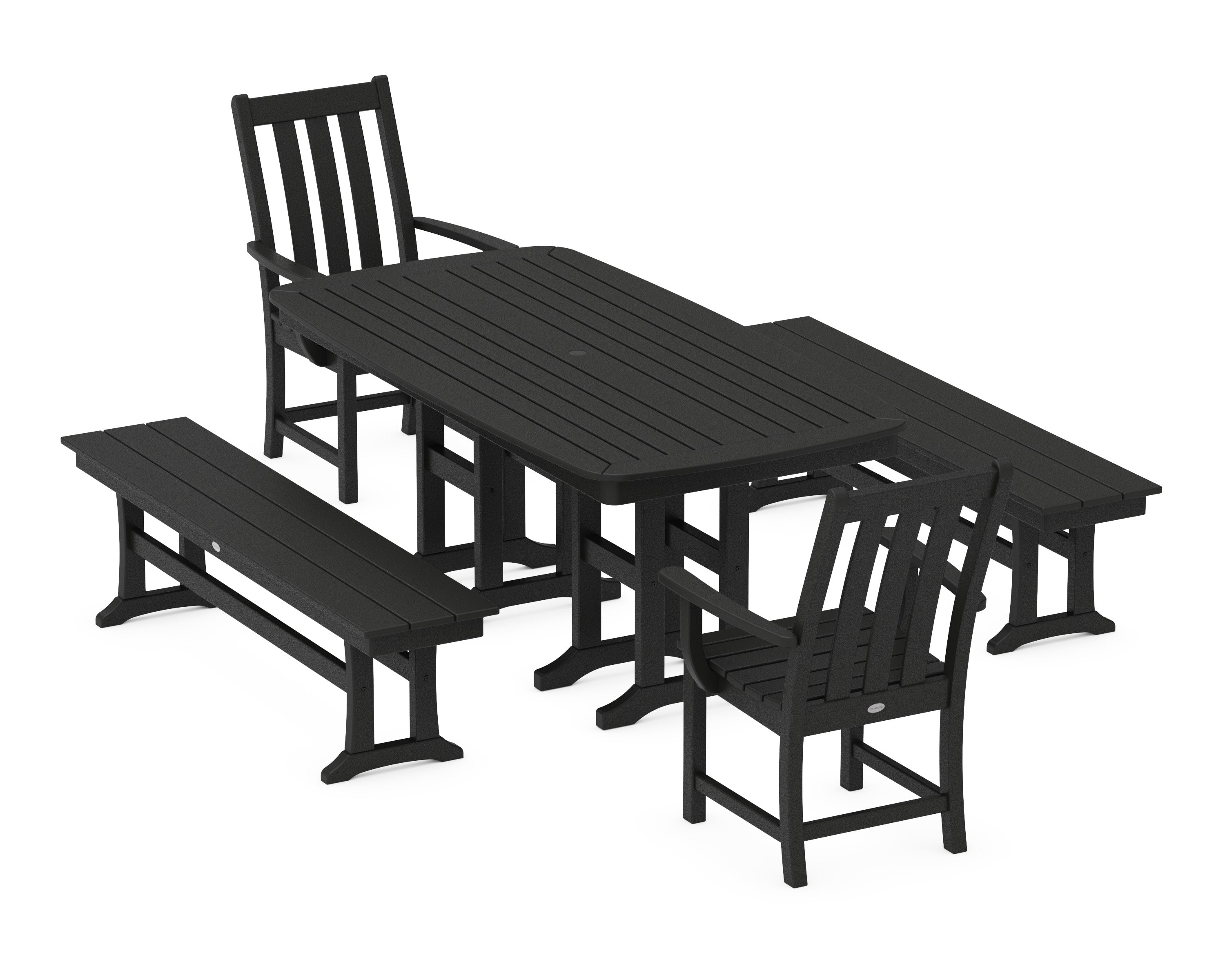 Vineyard 5-Piece Dining Set with Benches in Black