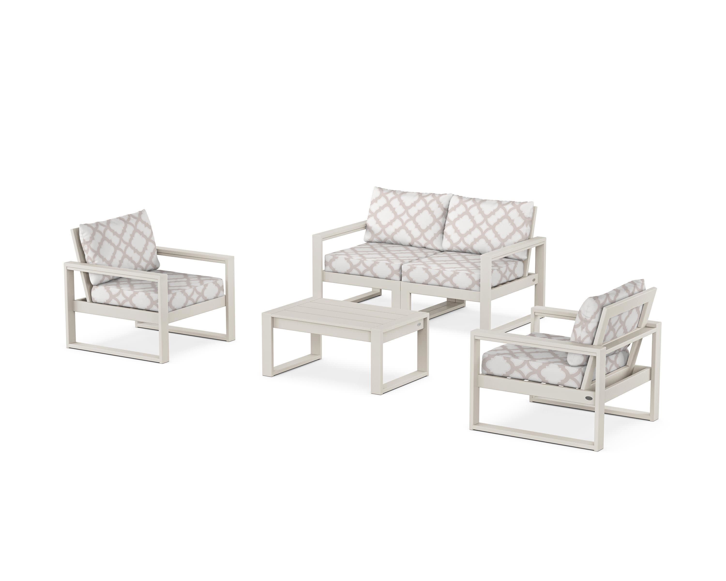 EDGE Sectional 4-Piece Deep Seating Set with Loveseat in Sand / Trellis Dune Burlap