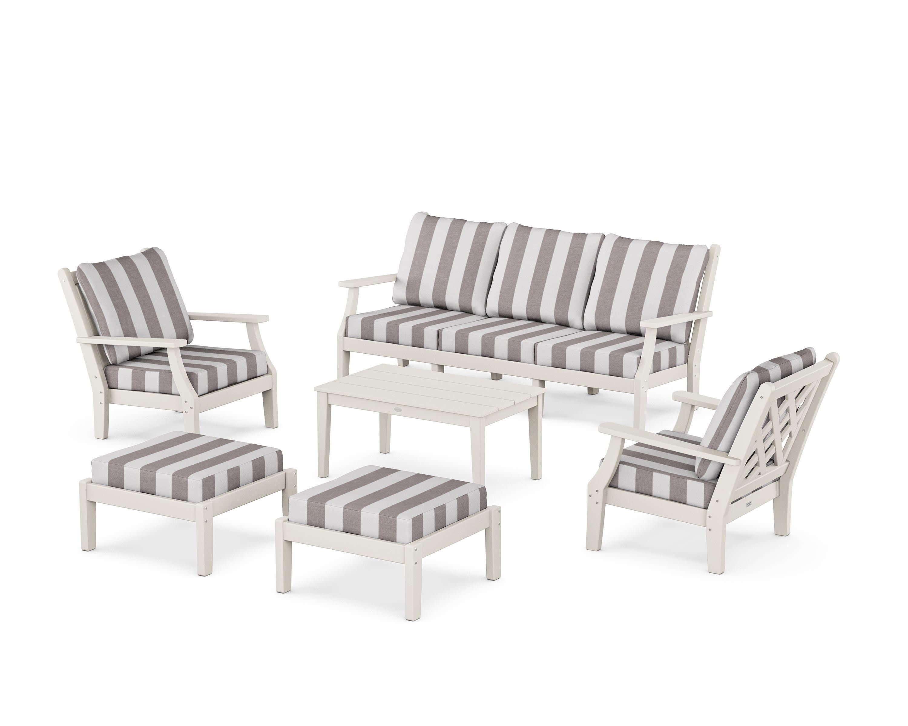 Wovendale 6-Piece Lounge Sofa Set in Sand / Cabana Stripe Grey Mist