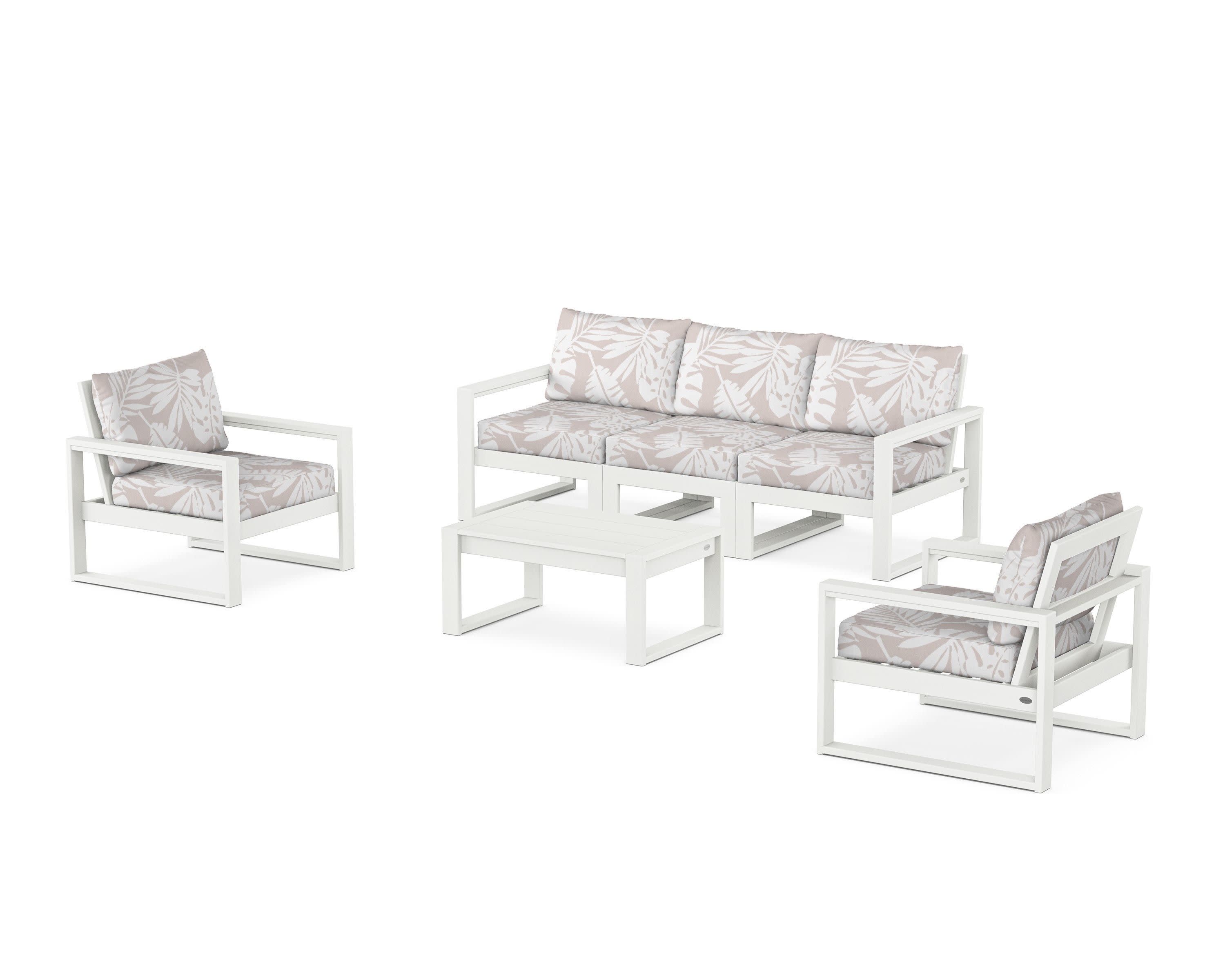 EDGE Sectional 4-Piece Deep Seating Set with Sofa in Vintage White / Leaf Dune Burlap